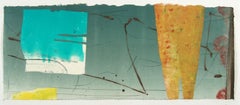 Pilot Jack 40, teal and yellow geometric abstract monotype on Asian paper