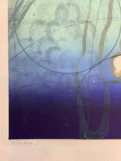 Pilot's Notion Three, Geometric Abstract Monotype, Indigo Blue, Red, Yellow