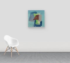 Silk and Stone Five - Geometric Abstract Monotype Coral Green Navy Blue, 2019