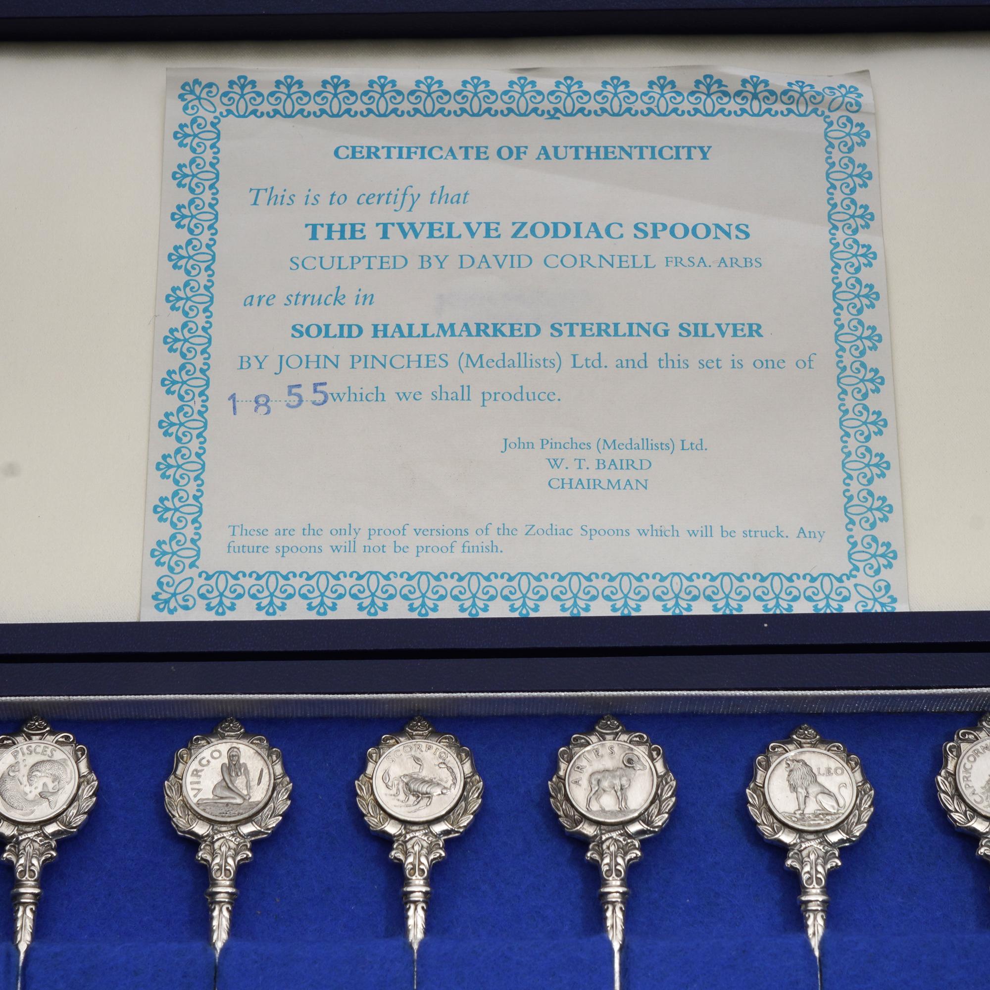 British SILVER SPOONS by David Cornell 12 Zodiac signs V For Sale
