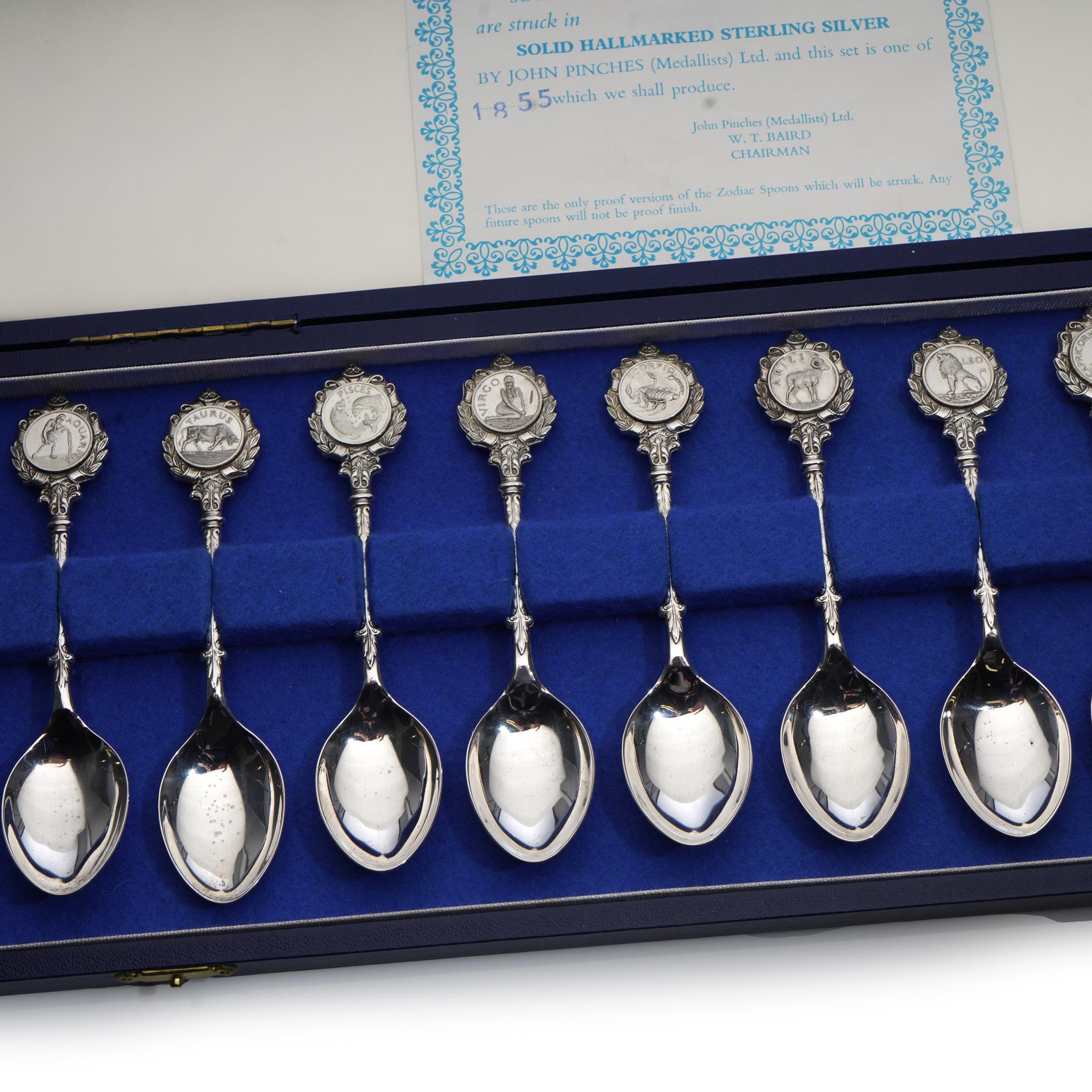 Mid-20th Century SILVER SPOONS by David Cornell 12 Zodiac signs V For Sale