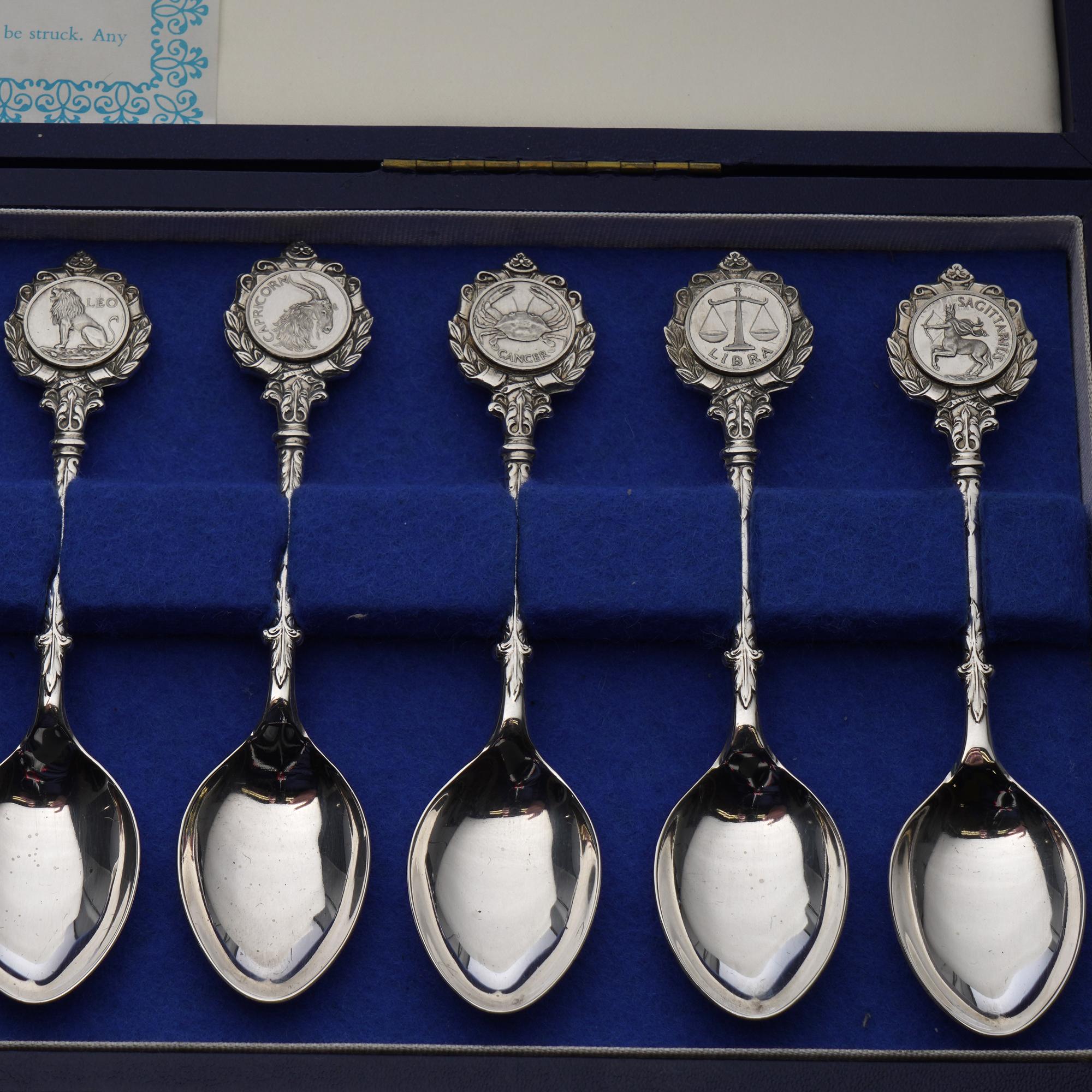 Silver SILVER SPOONS by David Cornell 12 Zodiac signs V For Sale