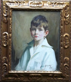 Portrait of a Boy in White Shirt - Scottish 1920's Art Deco male oil painting