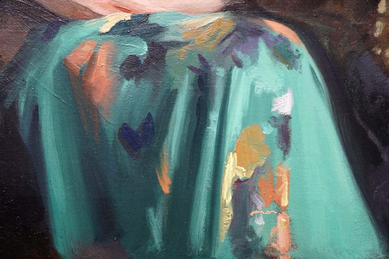 art deco painting woman in green dress Elegant Dancer in Green” – Abstract Figure Oil Painting with Flowing –  Extra Large Wall Art