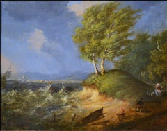 Paesaggio marino britannico Tempesta sulla costa 19° secolo Quadro ad olio di David Cox
