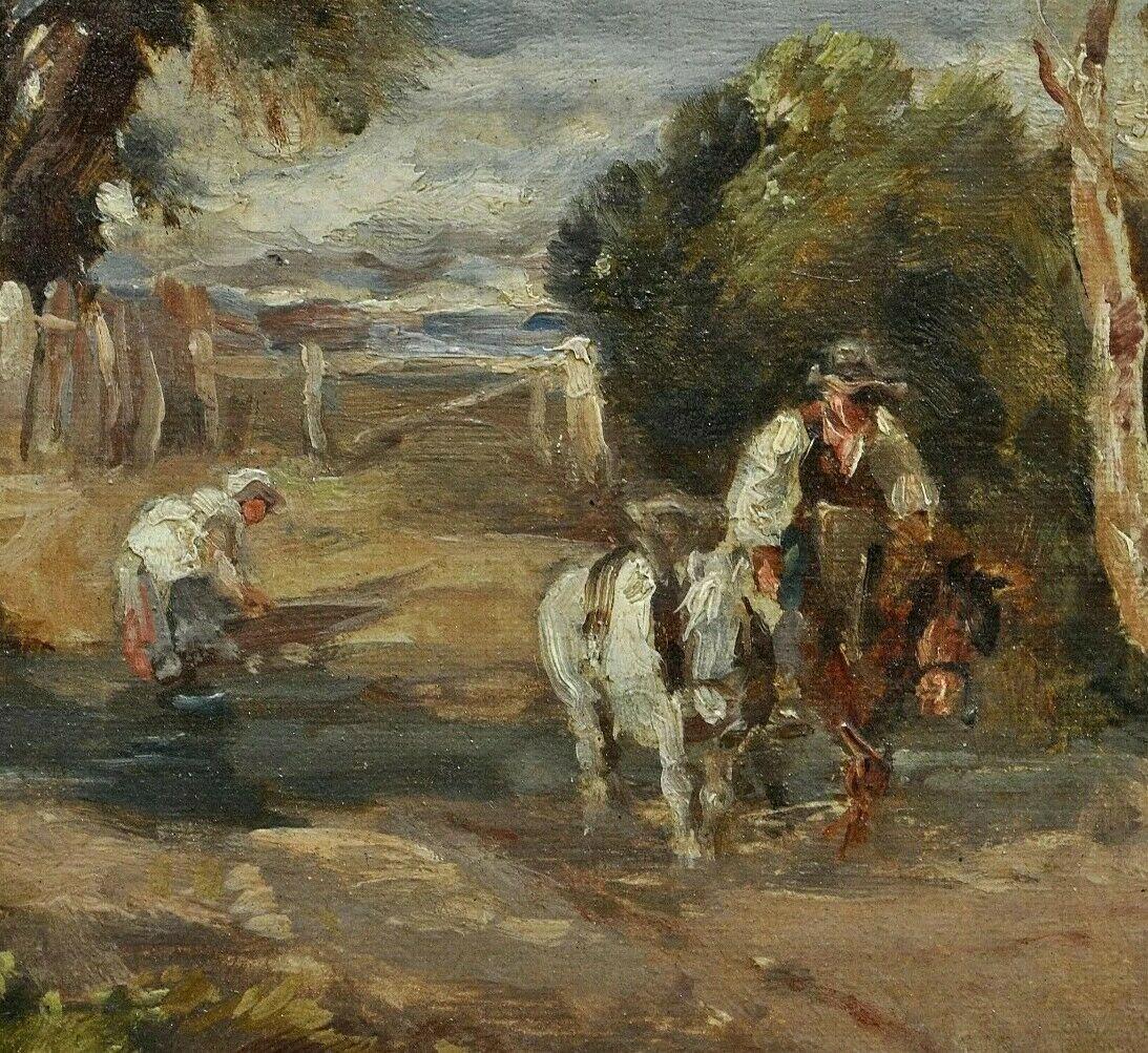 Fine signed and dated 1852 oil on canvas landscape depicting figures next to a mill by David Cox senior. Presented in a period gilt frame. Signed and dated lower left.

Artist: David Cox (English, 1783-1859)
Title: Figures by a Mill
Medium: Oil on