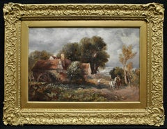 Figures by a Mill - Fine English Oil on Canvas Antique Landscape Painting