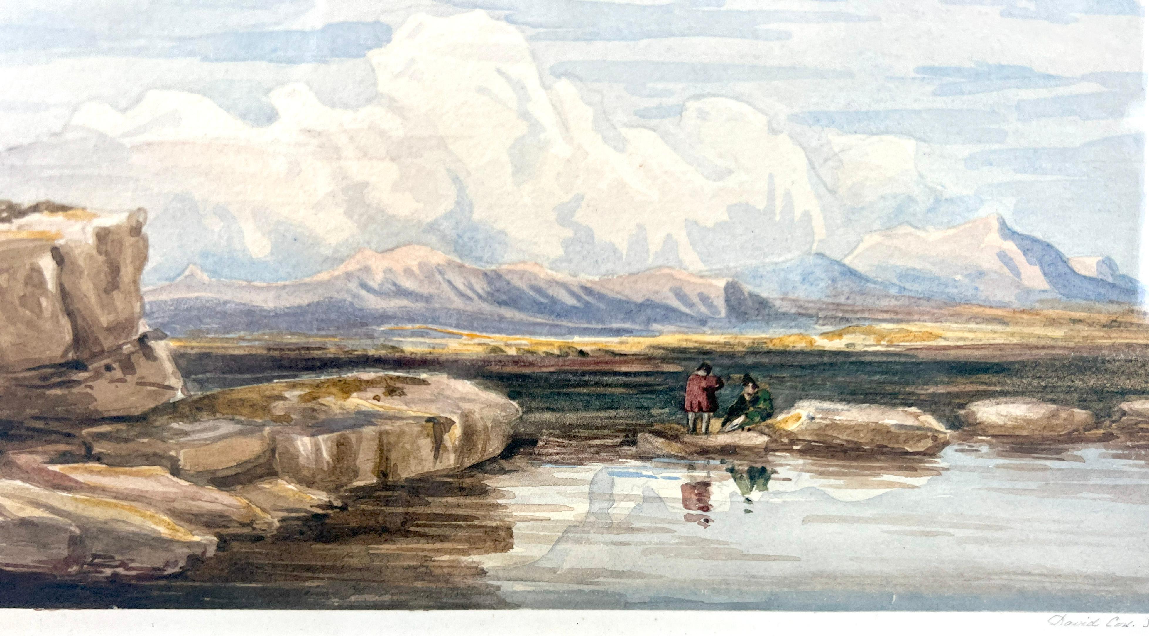 The Moors - England Original Aquarell 19. Jahrhundert (Grau), Figurative Painting, von David Cox the Younger