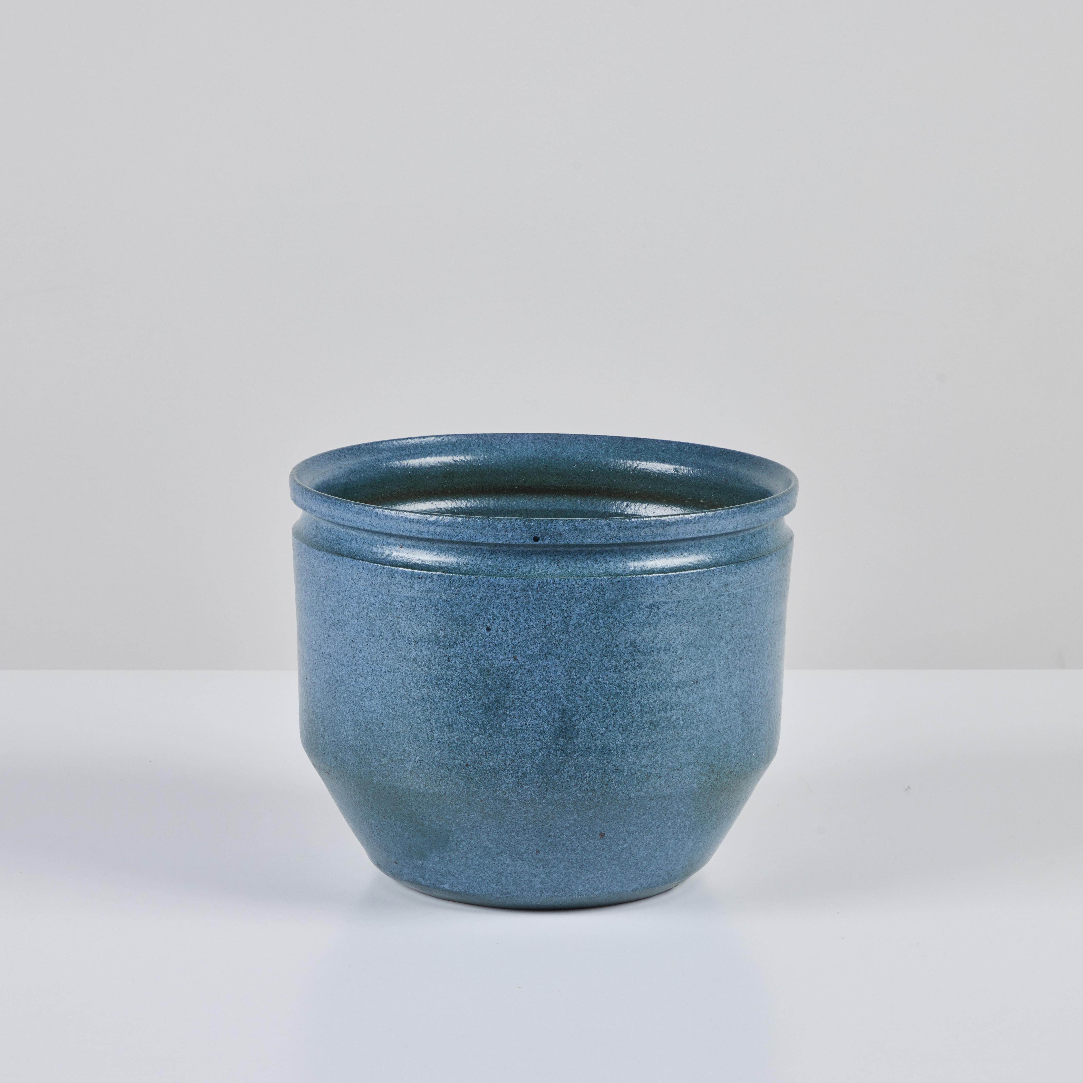 Ceramic David Cressey and Robert Maxwell Blue Speckle Glazed Planter for Earthgender For Sale