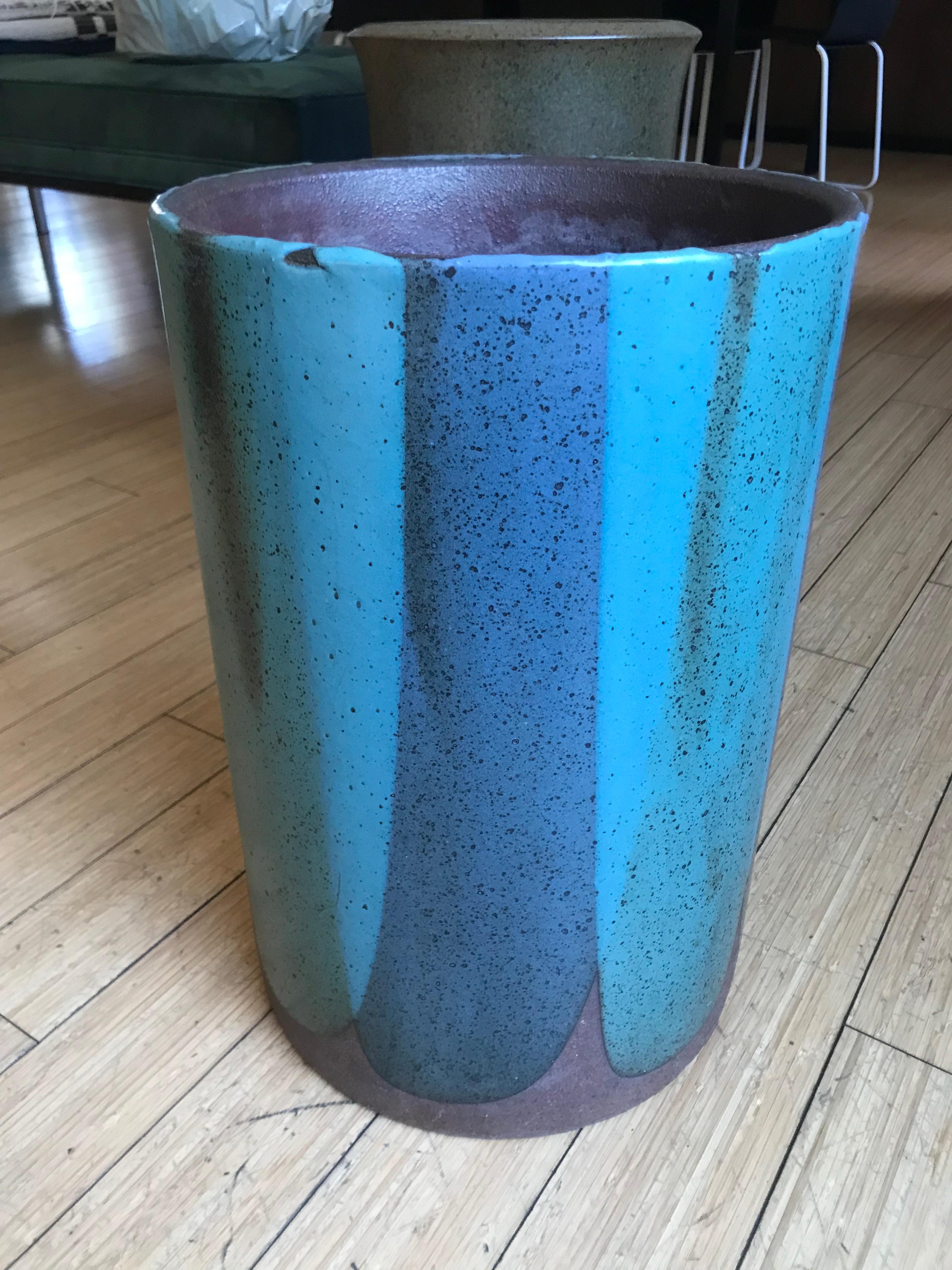 20th Century David Cressey Artisan Stoneware 'Flame' Glaze Planter