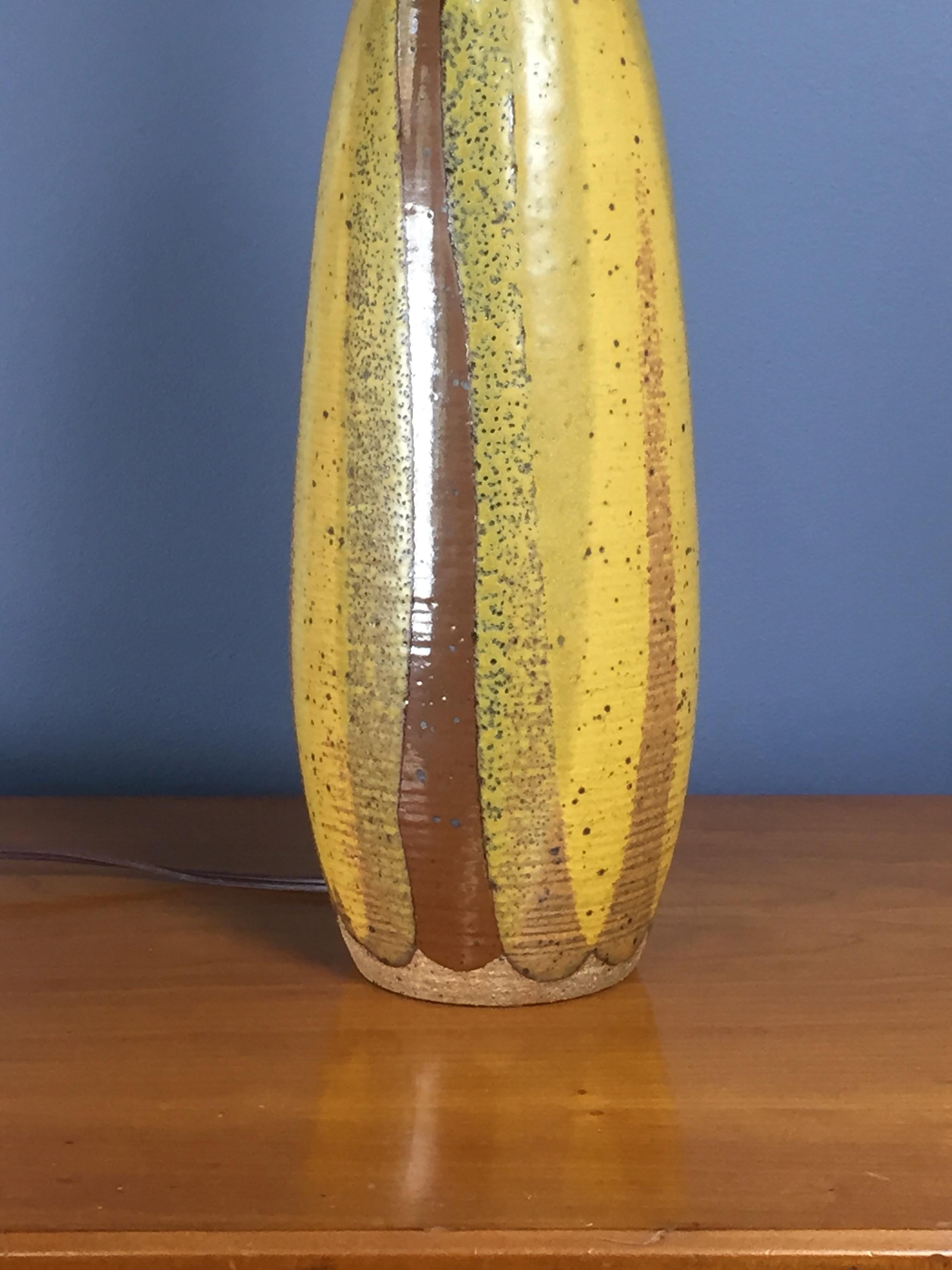 North American David Cressey Ceramic Table Lamp in Yellows and Browns Midcentury Style