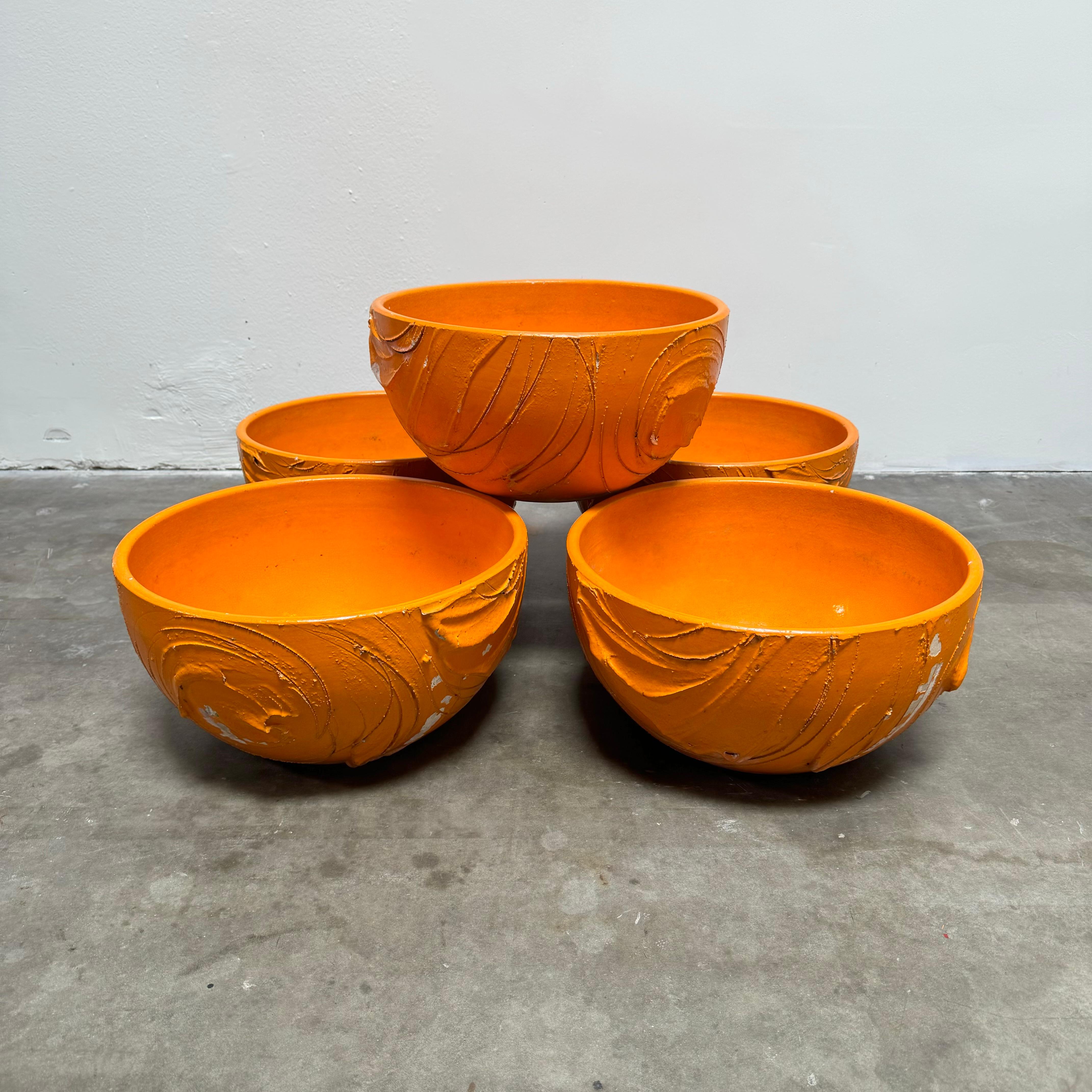 Exceptional and rare set of 5 'Expressive' planters by David Cressey for the Pro/Artisan collection by Architectural Pottery, 1960s USA.

Made with Cressey's own reduction fired stoneware 