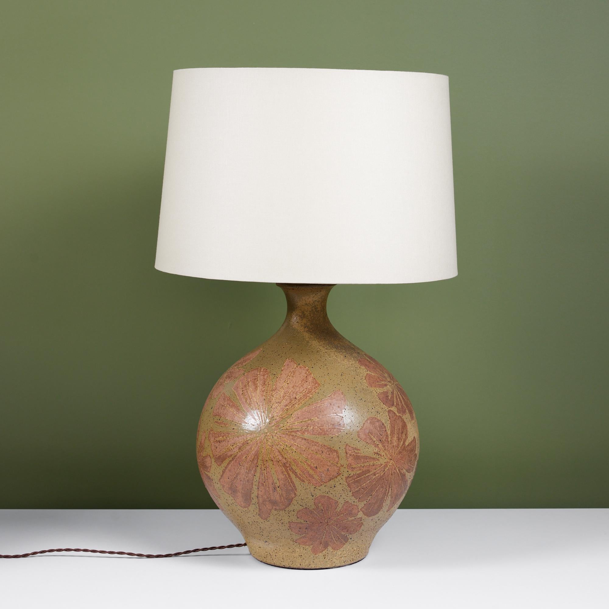Mid-Century Modern David Cressey Floral Motif Ceramic Glazed Lamp