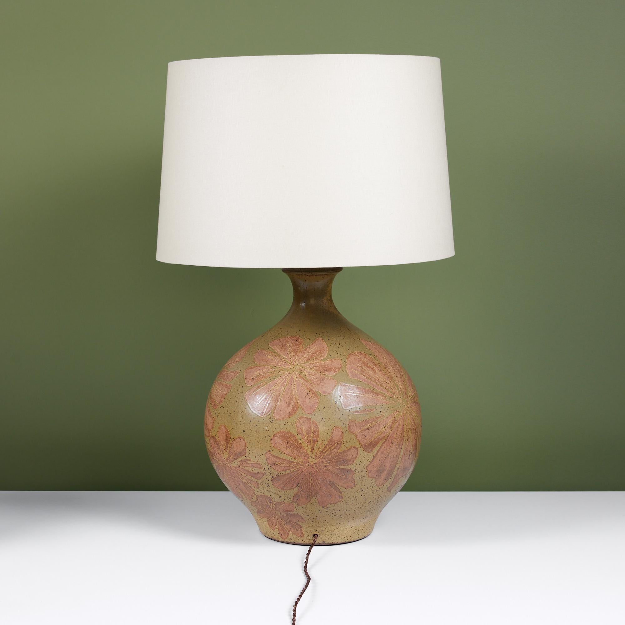 David Cressey Floral Motif Ceramic Glazed Lamp In Excellent Condition In Los Angeles, CA