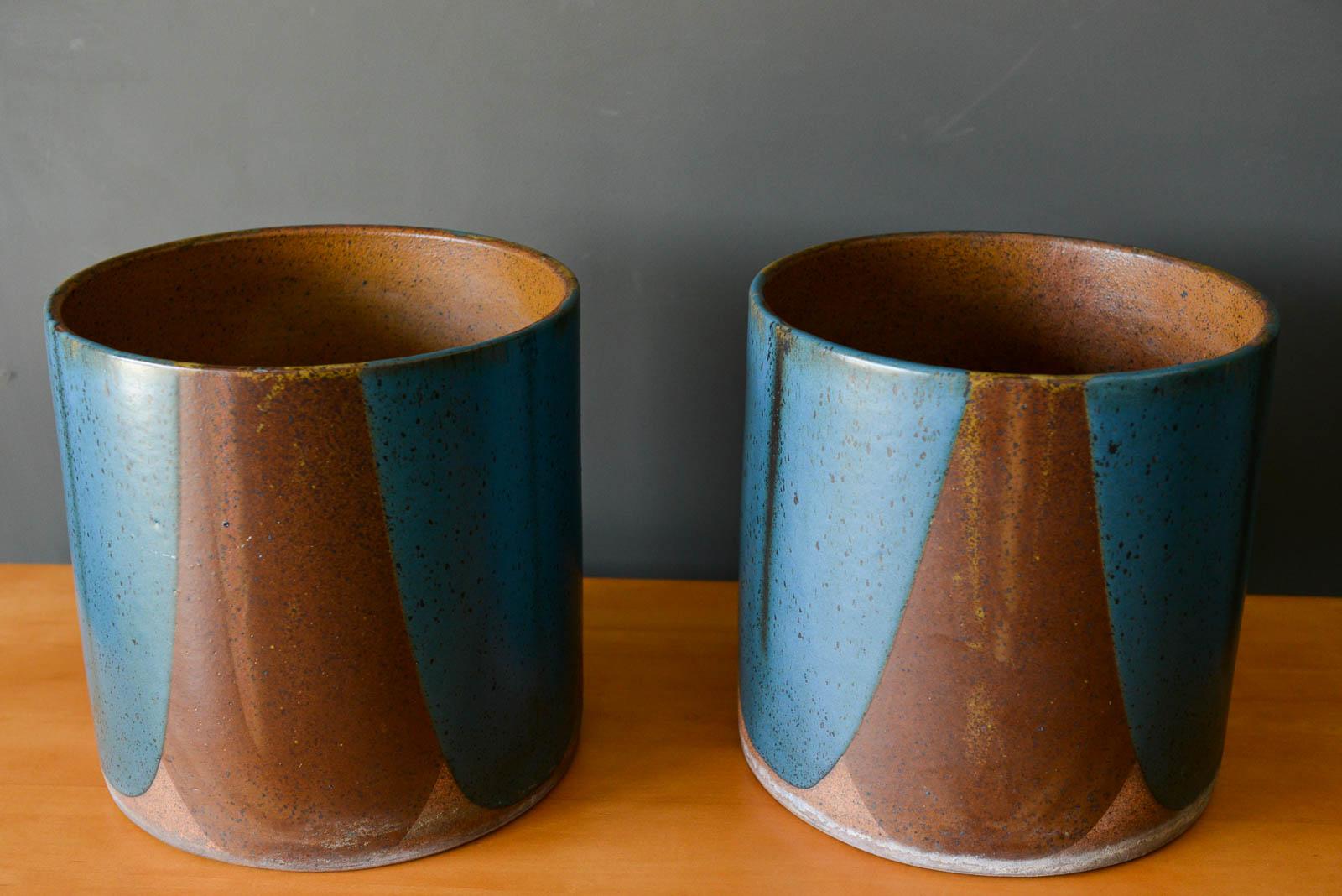 Mid-Century Modern David Cressey for Architectural Pottery Pro/Artisan Blue Flame Glaze Planters