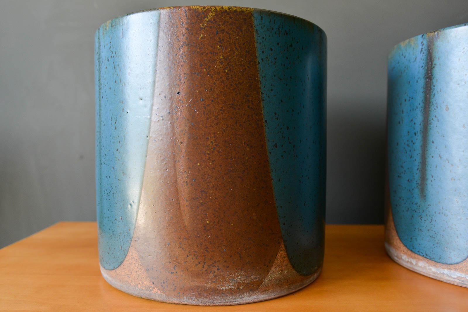 Glazed David Cressey for Architectural Pottery Pro/Artisan Blue Flame Glaze Planters