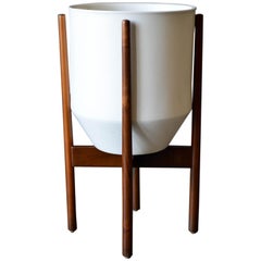 David Cressey Glazed Ceramic Planter with Original Walnut Stand, circa 1970