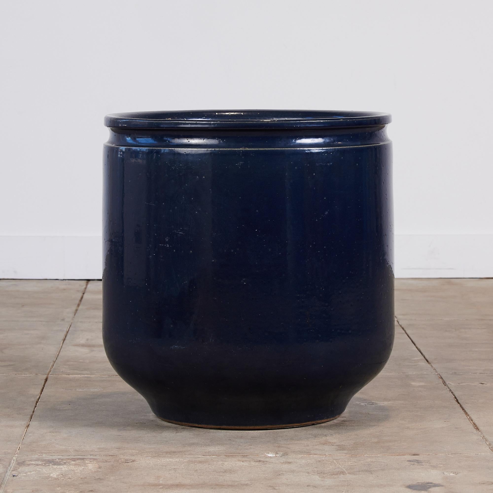 Large scale glazed ceramic planter from David Cressey's Pro/Artisan collection for Architectural Pottery. The planter has a deep blue glazed exterior and interior, with slightly bowed sides and a flattened lip. 

Dimensions: ?24