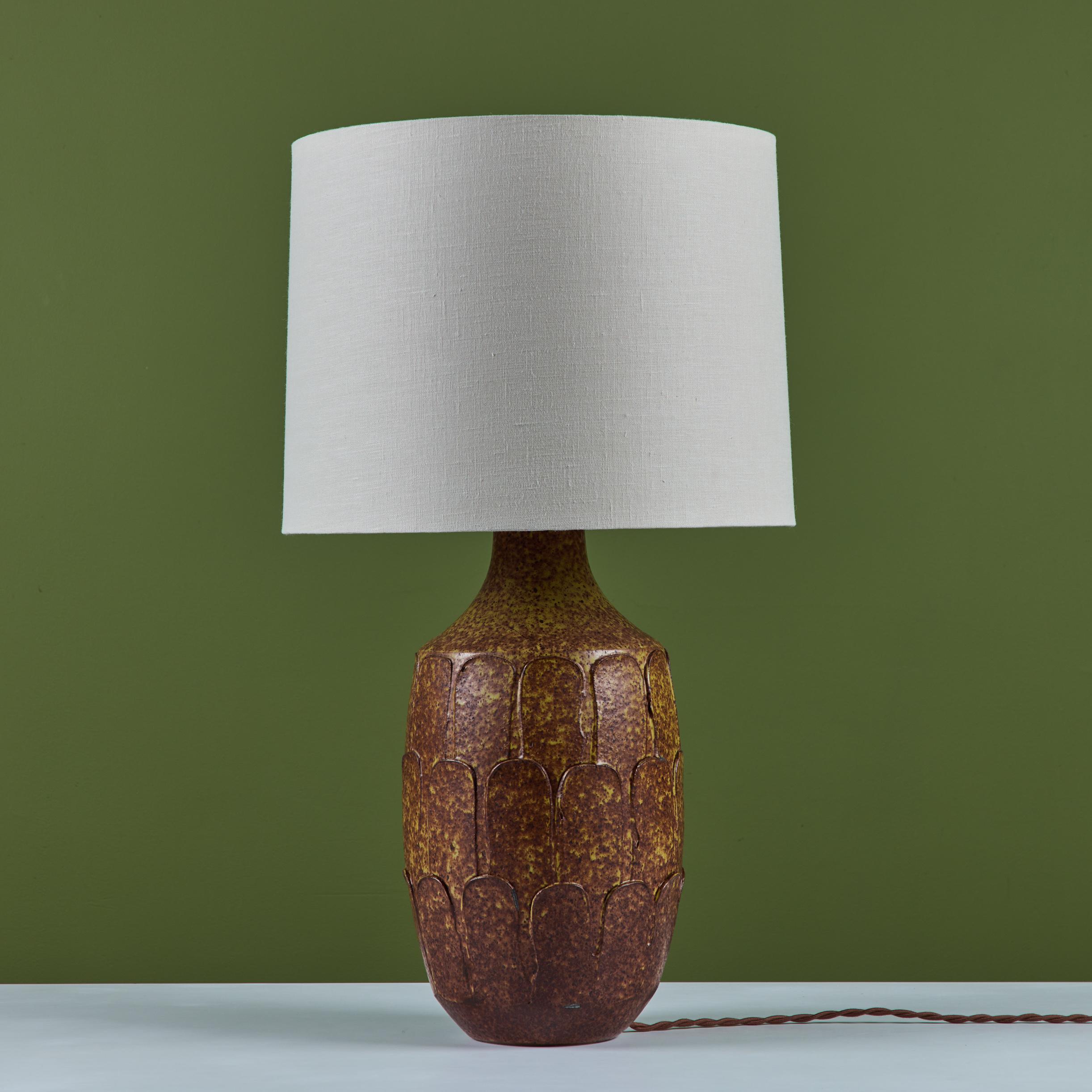 Linen David Cressey Glazed Stoneware Leaf Lamp