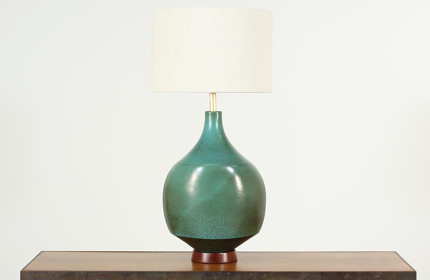 Mid-Century Modern David Cressey Glazed Teal Ceramic Table Lamp for Architectural Pottery