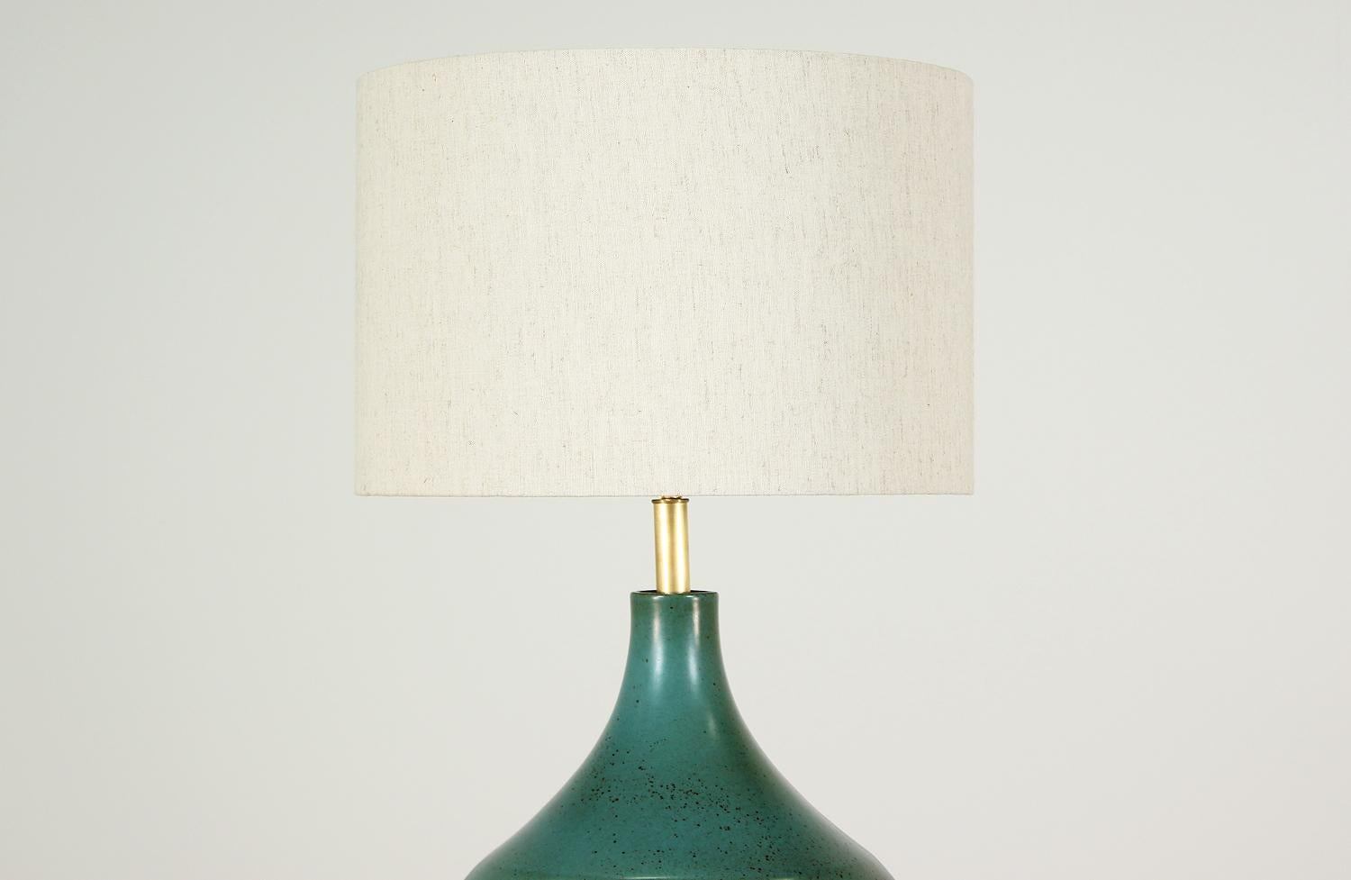 American David Cressey Glazed Teal Ceramic Table Lamp for Architectural Pottery