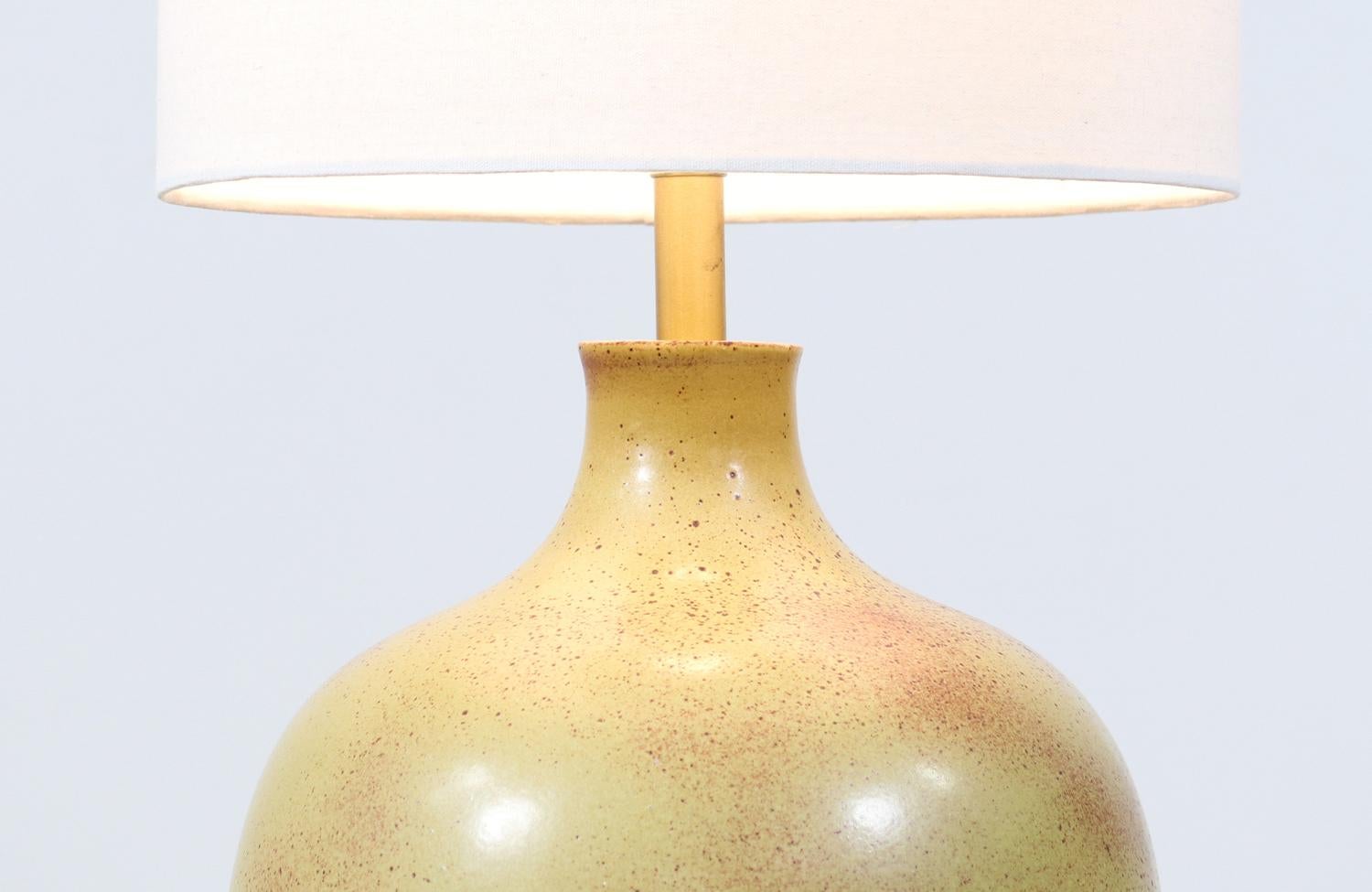 American David Cressey Olive Green Pro Artisan Ceramic Table Lamp for Architectural Potte For Sale