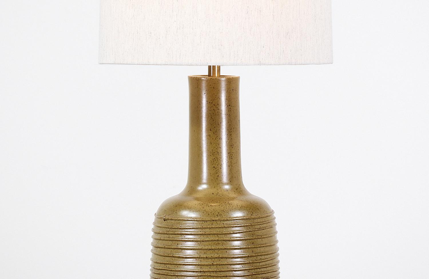 David Cressey Olive Green Ceramic Table Lamp for Architectural Pottery In Excellent Condition In Los Angeles, CA