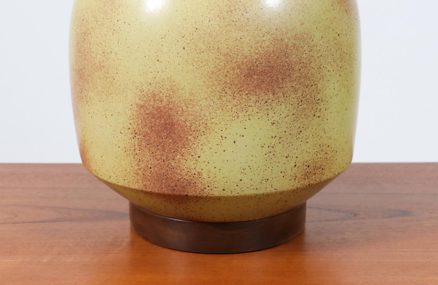 Brass David Cressey Olive Green Pro Artisan Ceramic Table Lamp for Architectural Potte For Sale