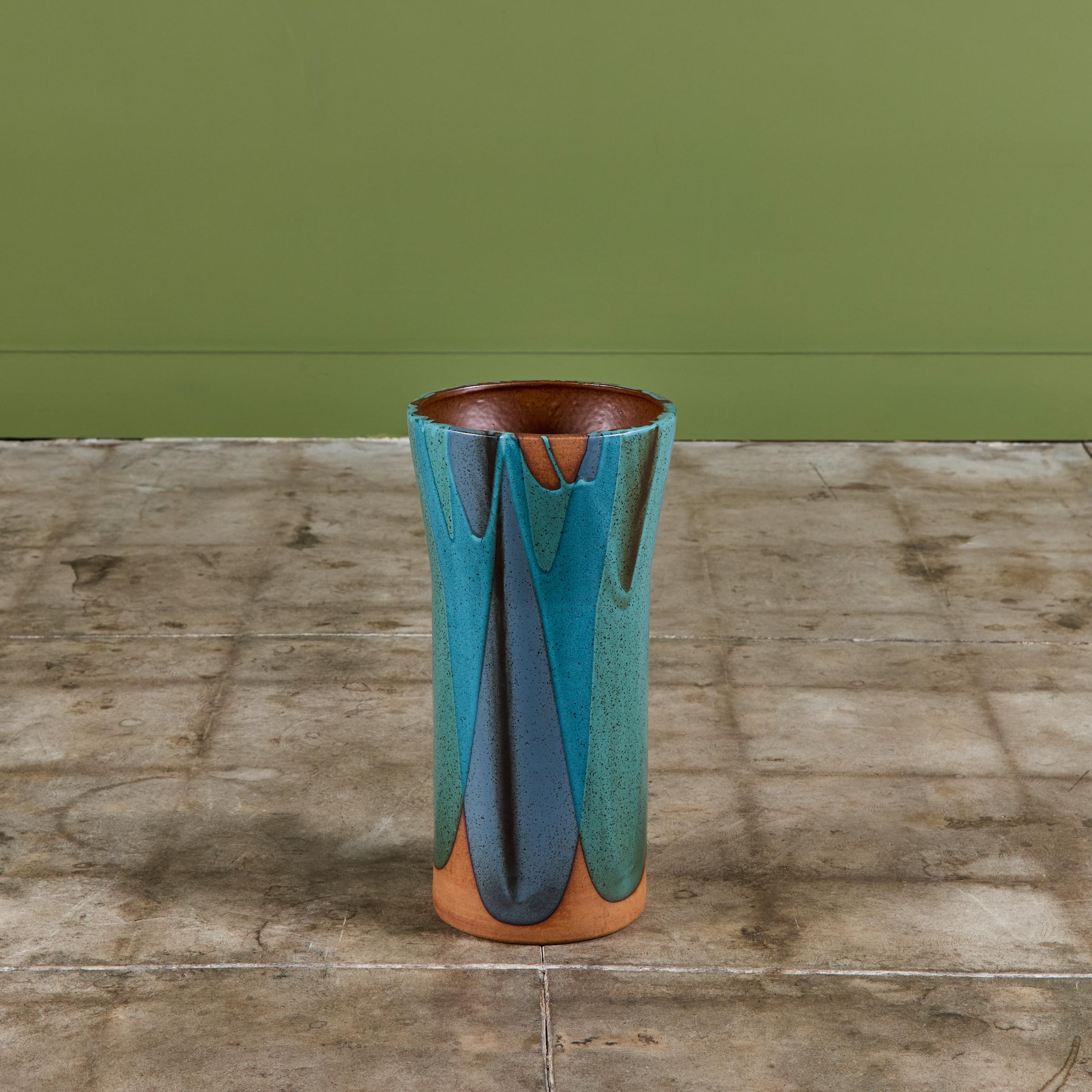 Americano David Cressey Pro/Artisan Urna di sabbia blu smaltata a fiamma per Architectural Pottery in vendita