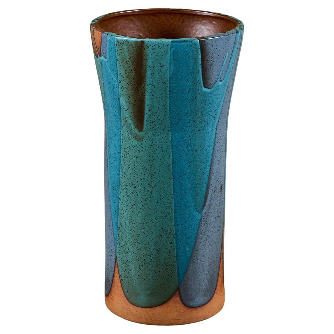David Cressey Pro/Artisan Urna di sabbia blu smaltata a fiamma per Architectural Pottery