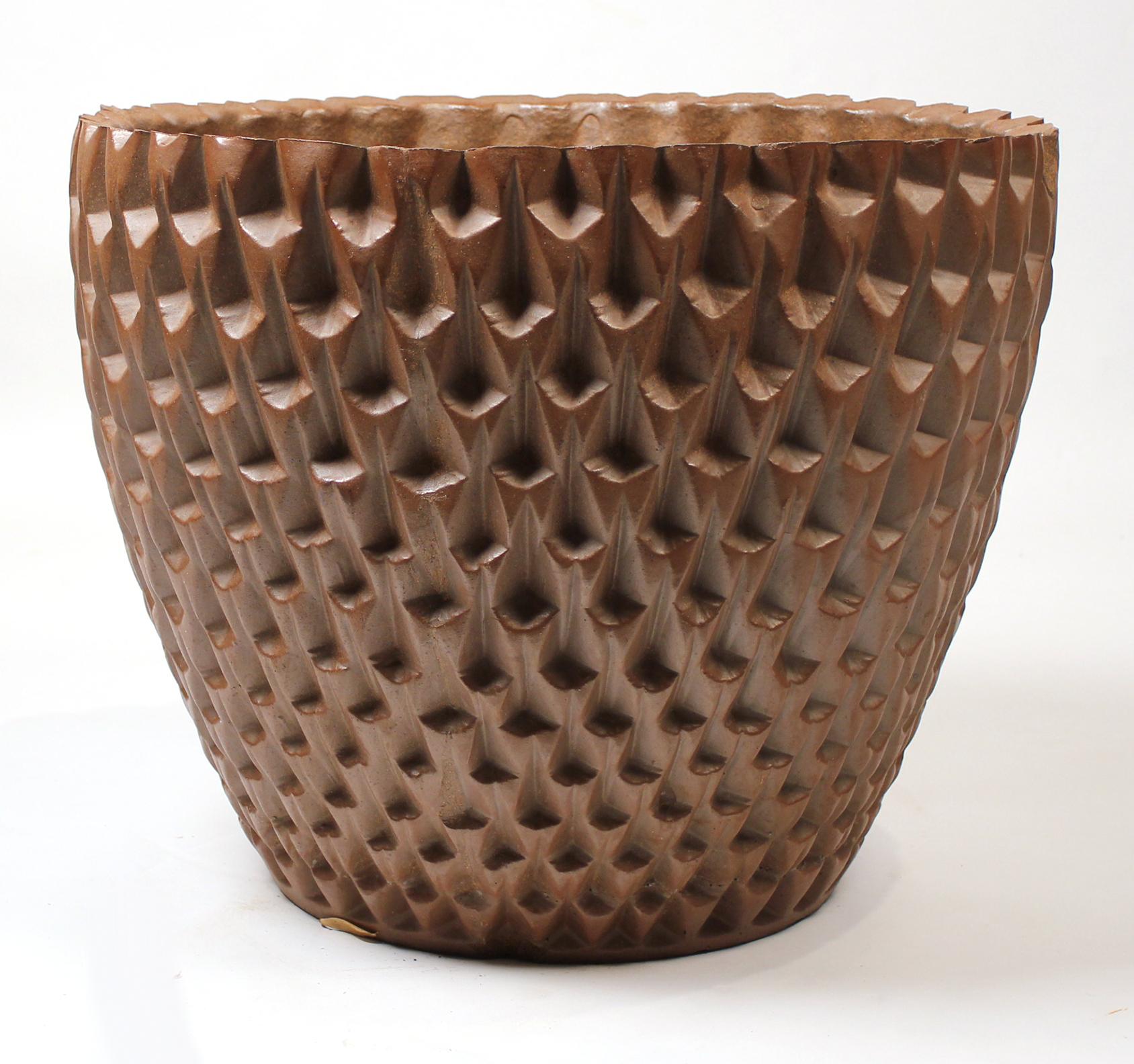 Massive 1960s David Cressey designed unglazed 'Phoenix' stoneware vessel from the Pro-Artisan Series for Architectural Pottery. This example is sometimes referred to as the 'pineapple' planter and is one of my personal favorites.