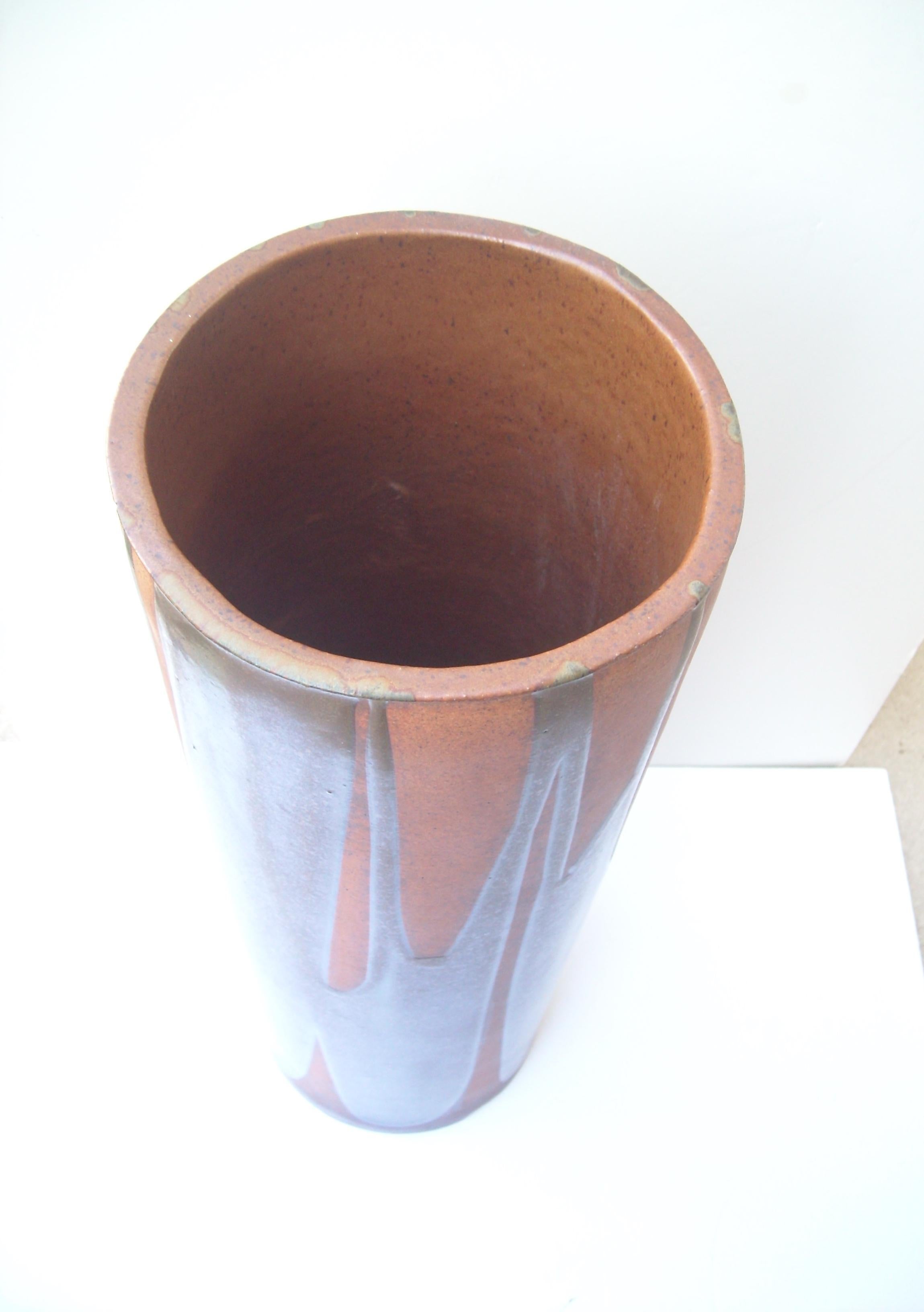 American David Cressey Rare Umbrella Stand or Vase, Artisan, Architectural Pottery, Flame