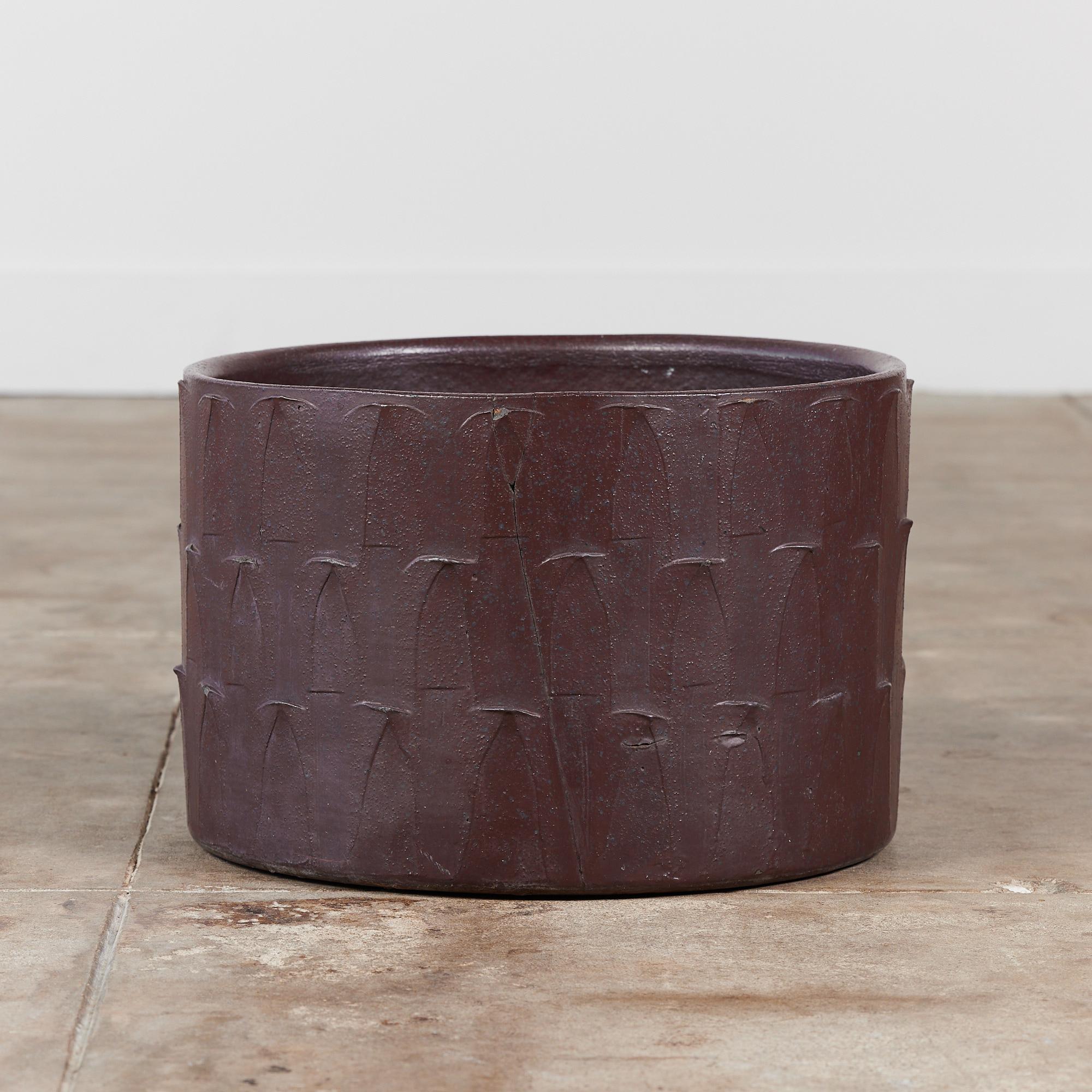 Mid-Century Modern David Cressey Ribbed Plum Glazed Pro/Artisan Planter for Architectural Pottery