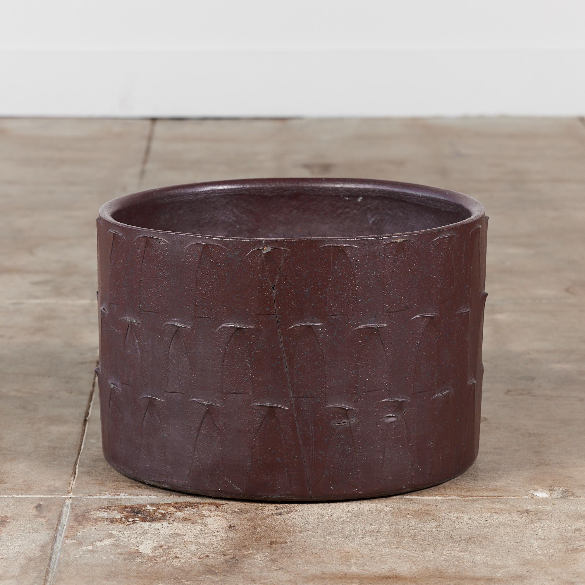 American David Cressey Ribbed Plum Glazed Pro/Artisan Planter for Architectural Pottery