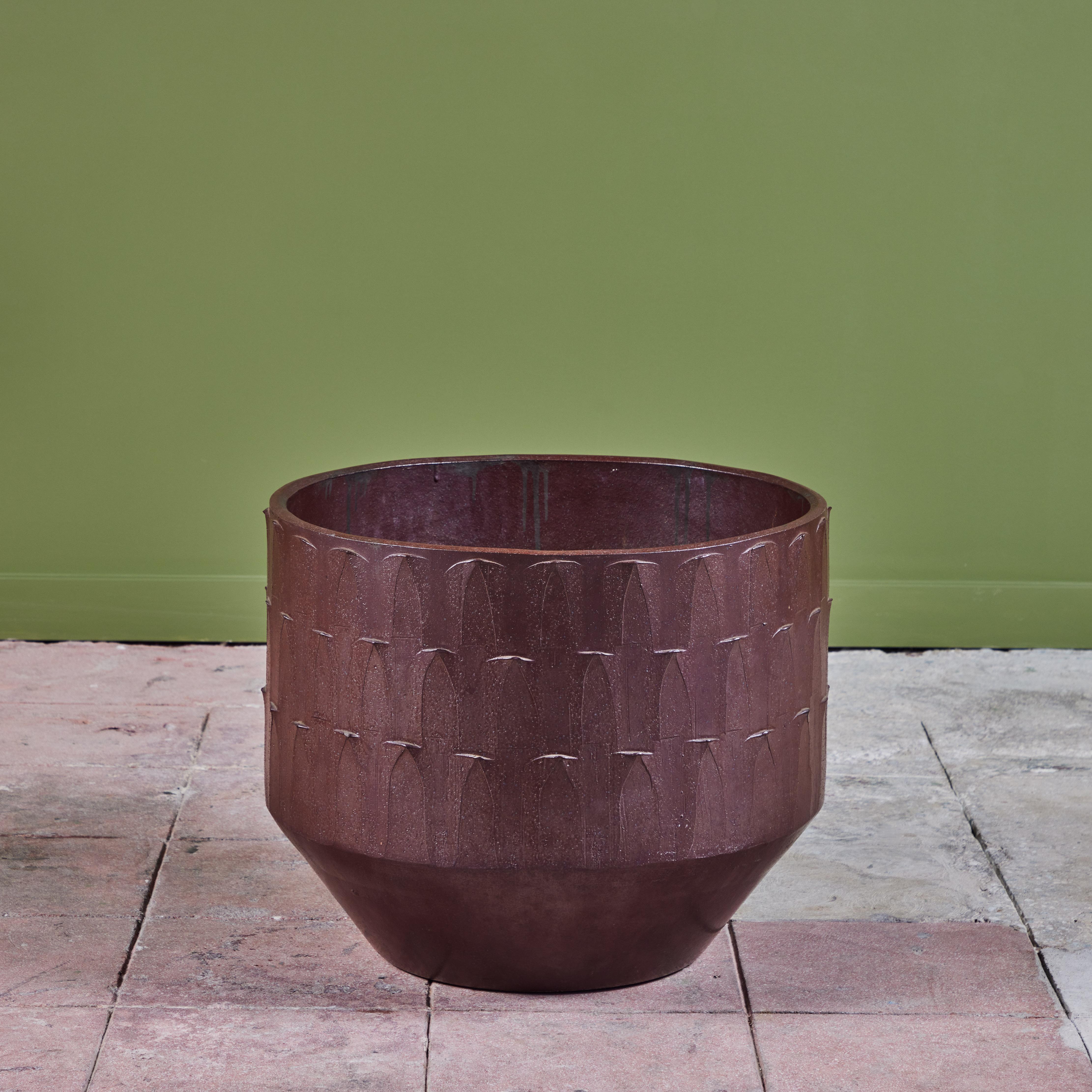 Mid-Century Modern David Cressey Ribbed Plum Glazed Pro/Artisan Planter for Architectural Pottery