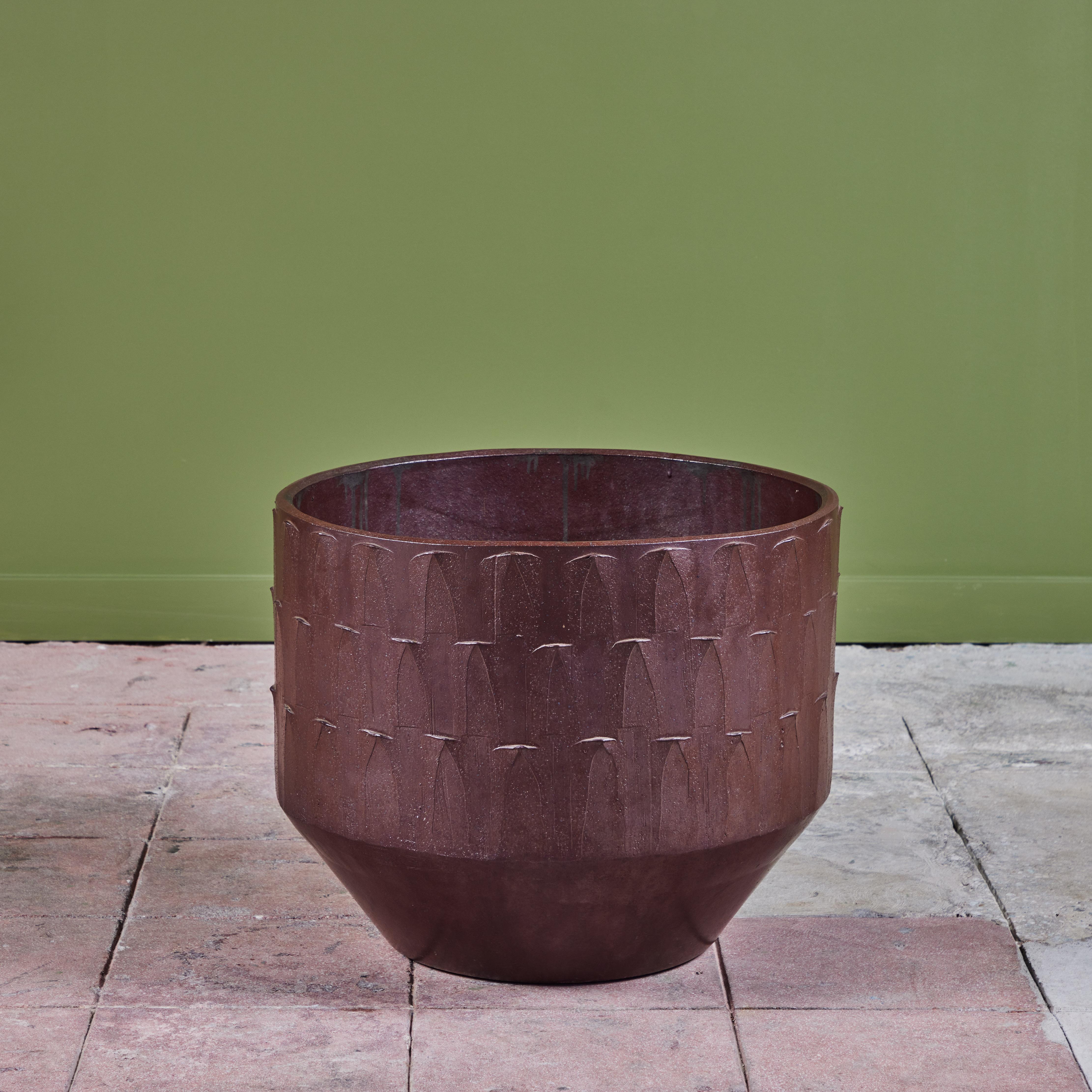 American David Cressey Ribbed Plum Glazed Pro/Artisan Planter for Architectural Pottery