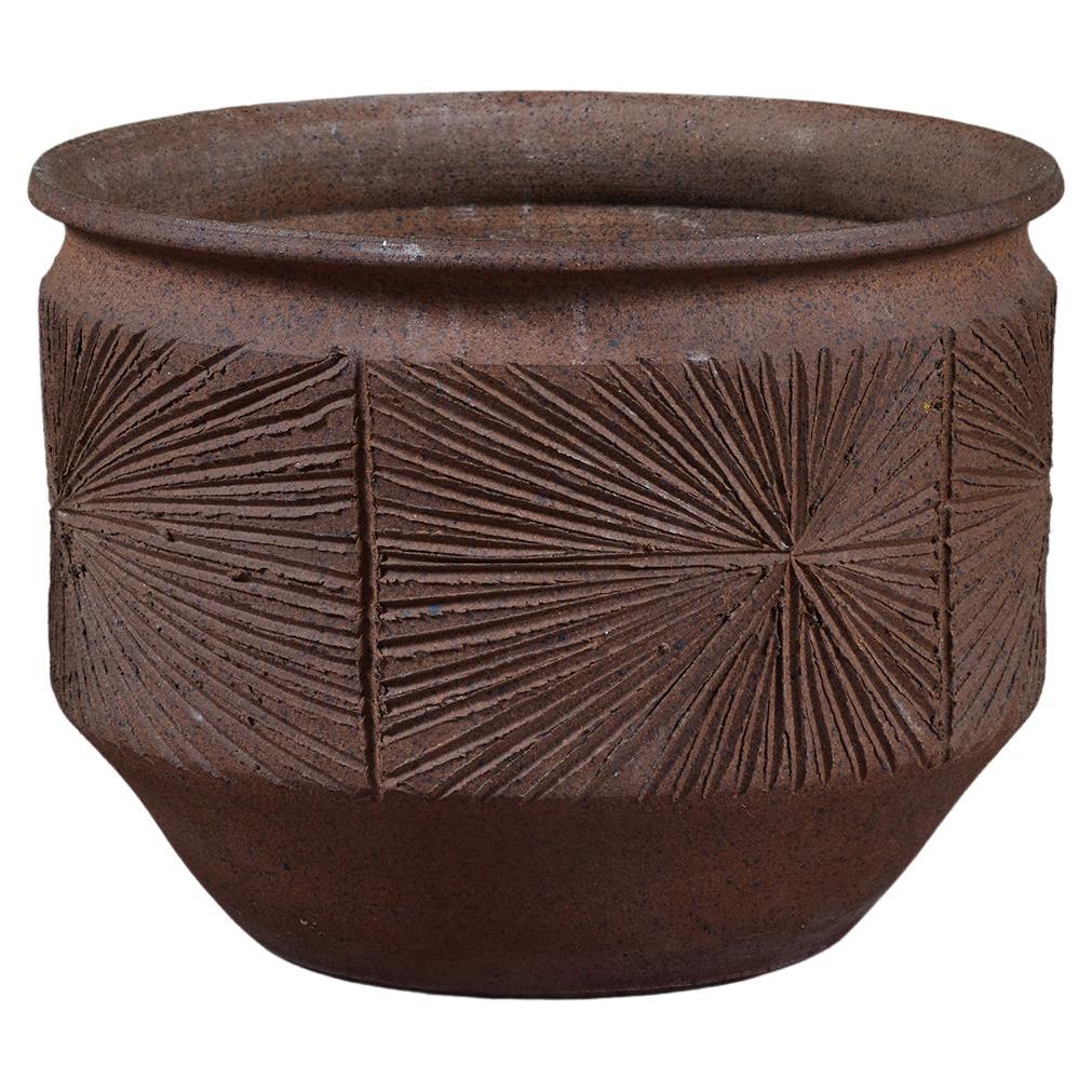 David Cressey & Robert Maxwell Stoneware “Sunburst” Bowl Planter for Earthgender For Sale