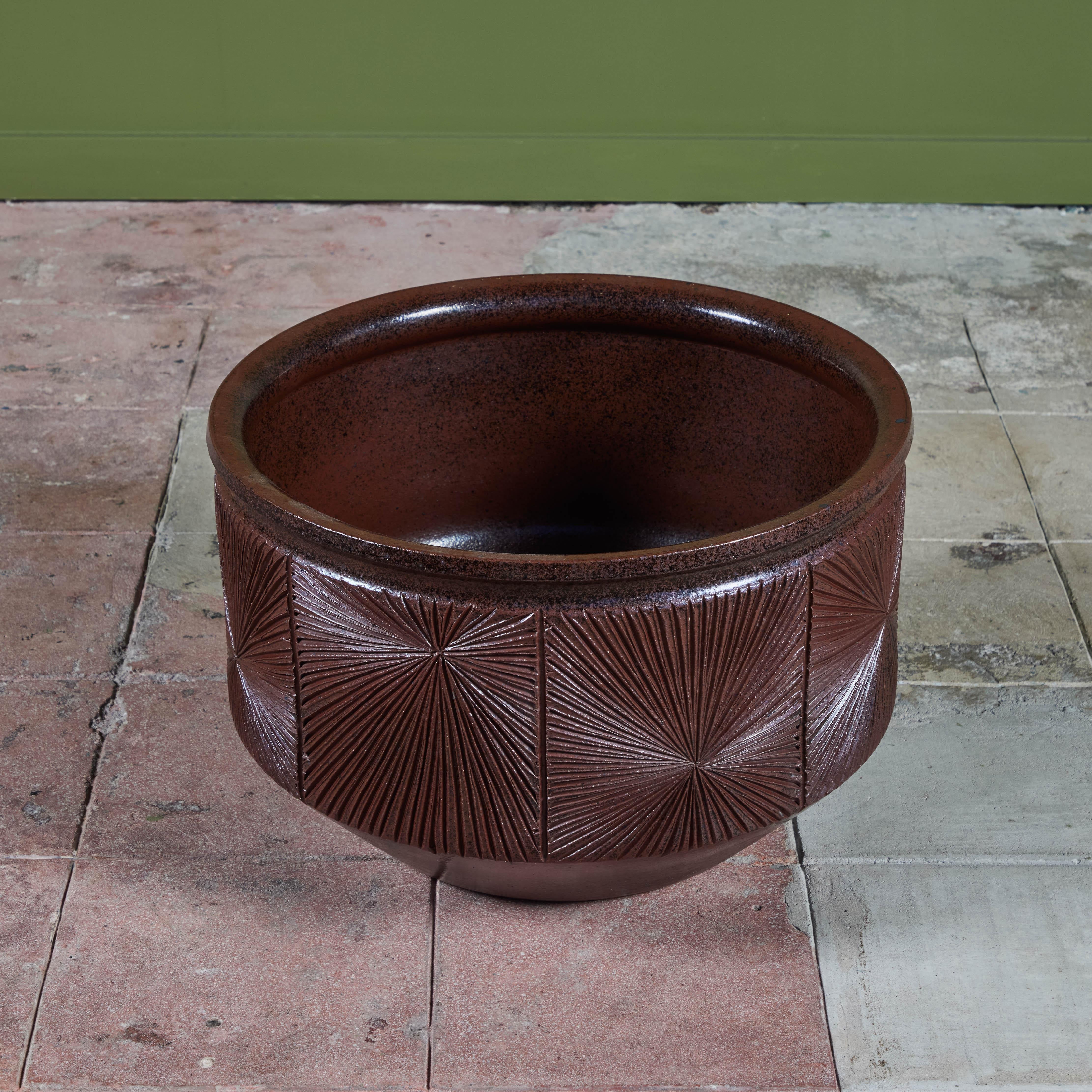 Pottery David Cressey & Robert Maxwell “Sunburst” Plum Glazed Planter for Earthgender For Sale