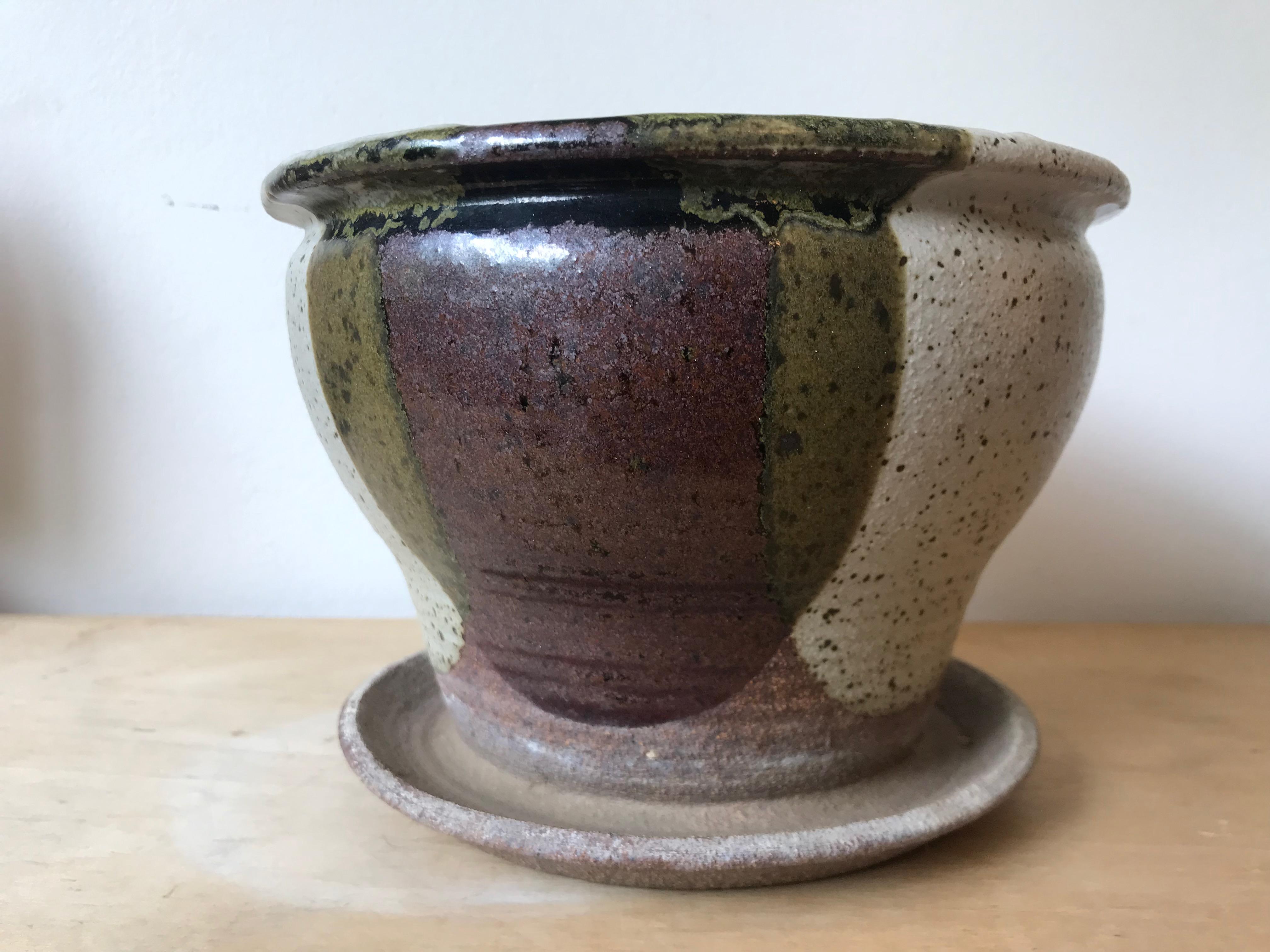 Fired David Cressey Small Studio Pottery 'Flame' Glaze Planter 