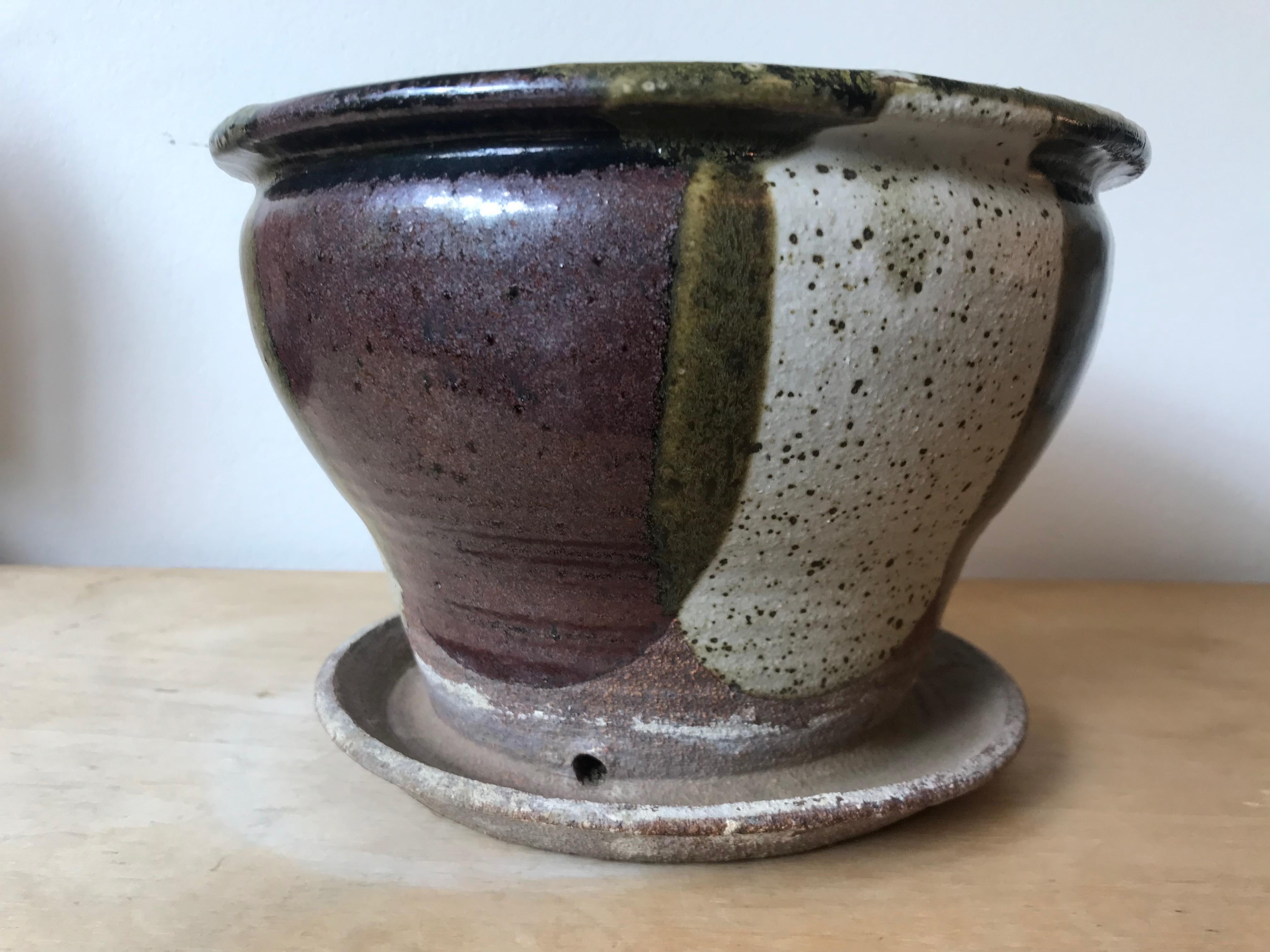 Stoneware David Cressey Small Studio Pottery 'Flame' Glaze Planter 