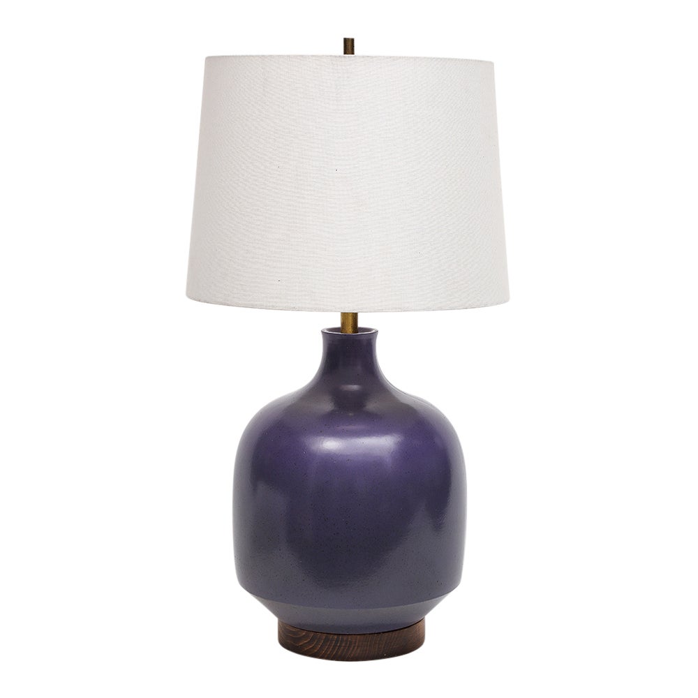 David Cressey-Tischlampe, glasiert, Keramik, Violett im Angebot