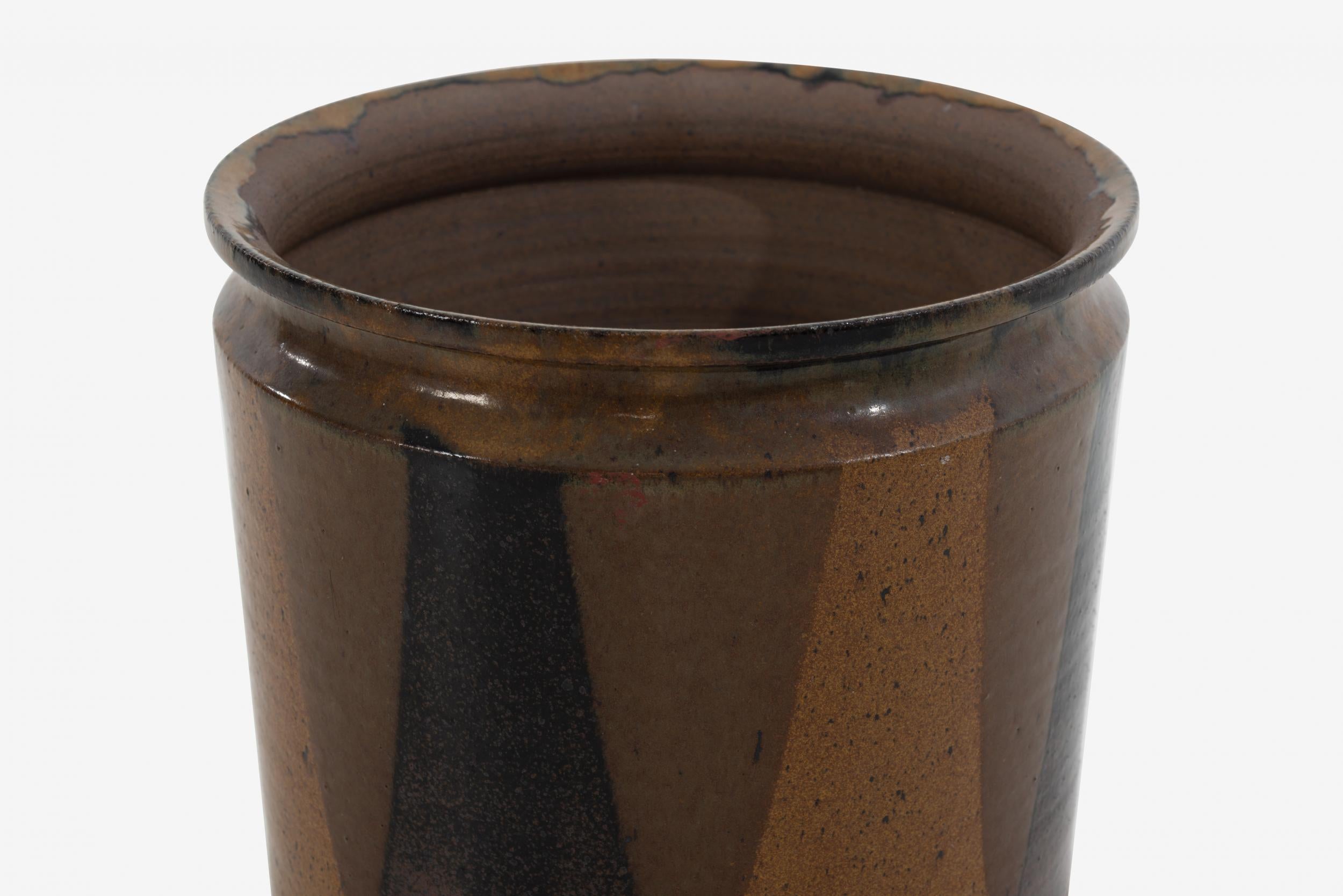 Mid-Century Modern David Cressy Flamed Glaze Cylinder Planter by Earthgender, 1965