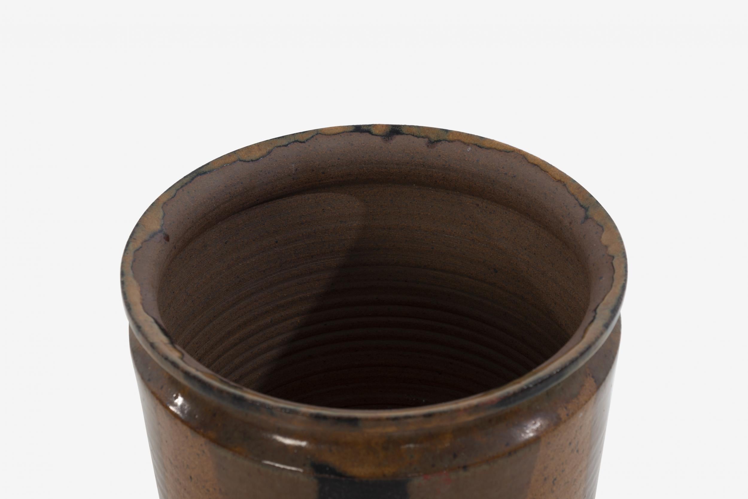 American David Cressy Flamed Glaze Cylinder Planter by Earthgender, 1965