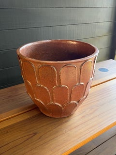 David Cressey For Architectural Pottery Pro/Artisan Leaf Pattern Pot Rust Glaze