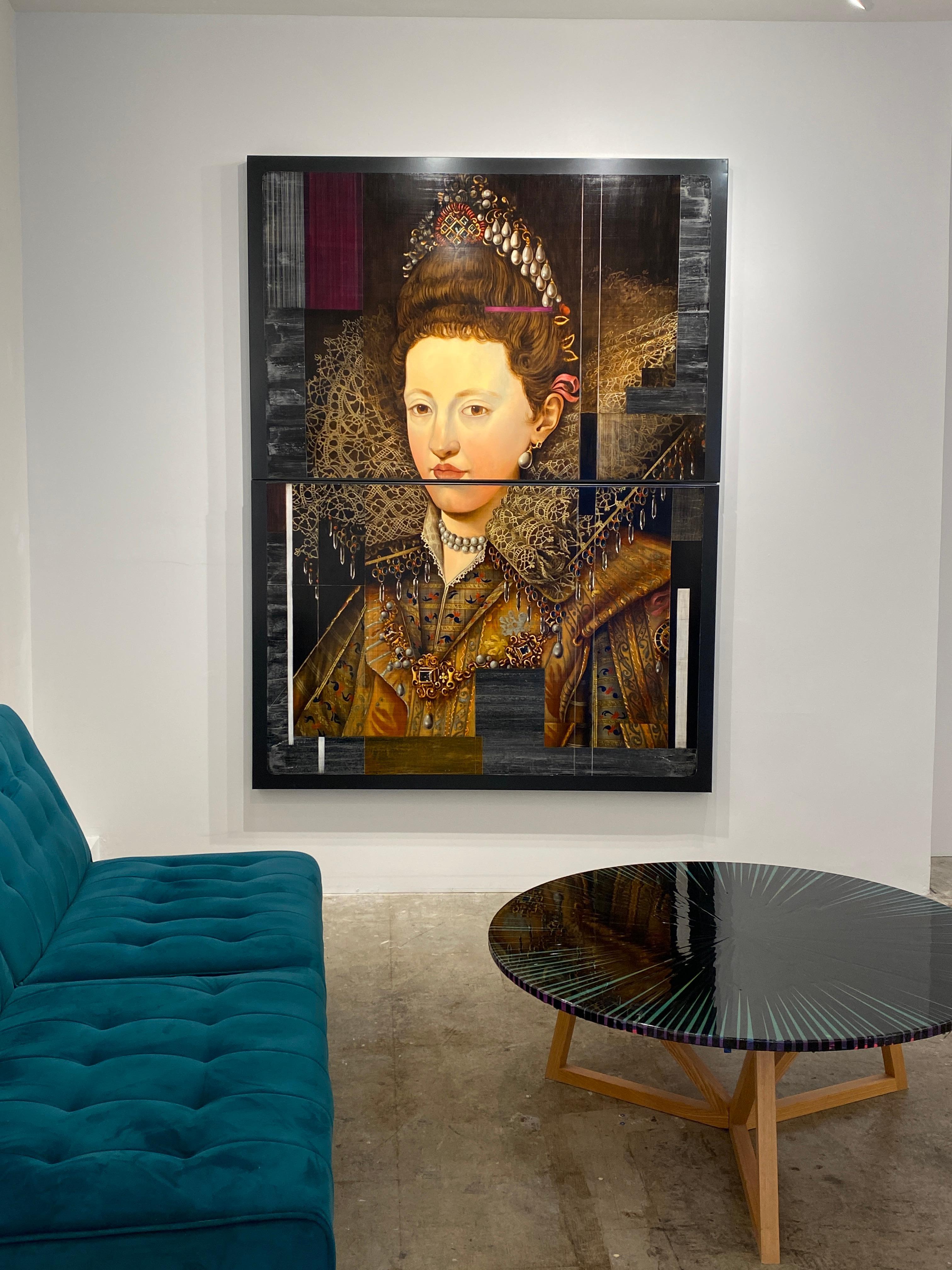 Maria Gonzaga di Lorrain, ritratto in stile reale, olio contemporaneo su metallo - Painting di David Crismon
