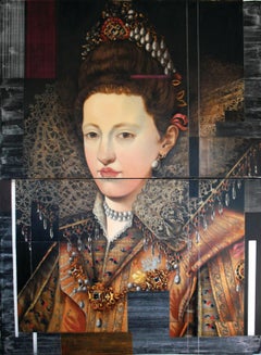 Maria Gonzaga of Lorraine, Royal style portrait w/ a modern, Oil on metal 