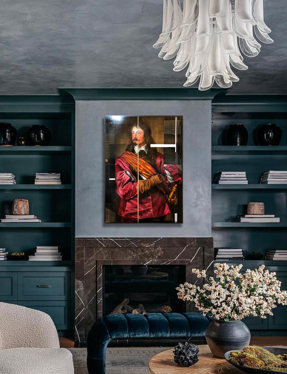 Sir John Mennes, Aristicratic portrait with a modern approach, Oil on metal - Painting by David Crismon