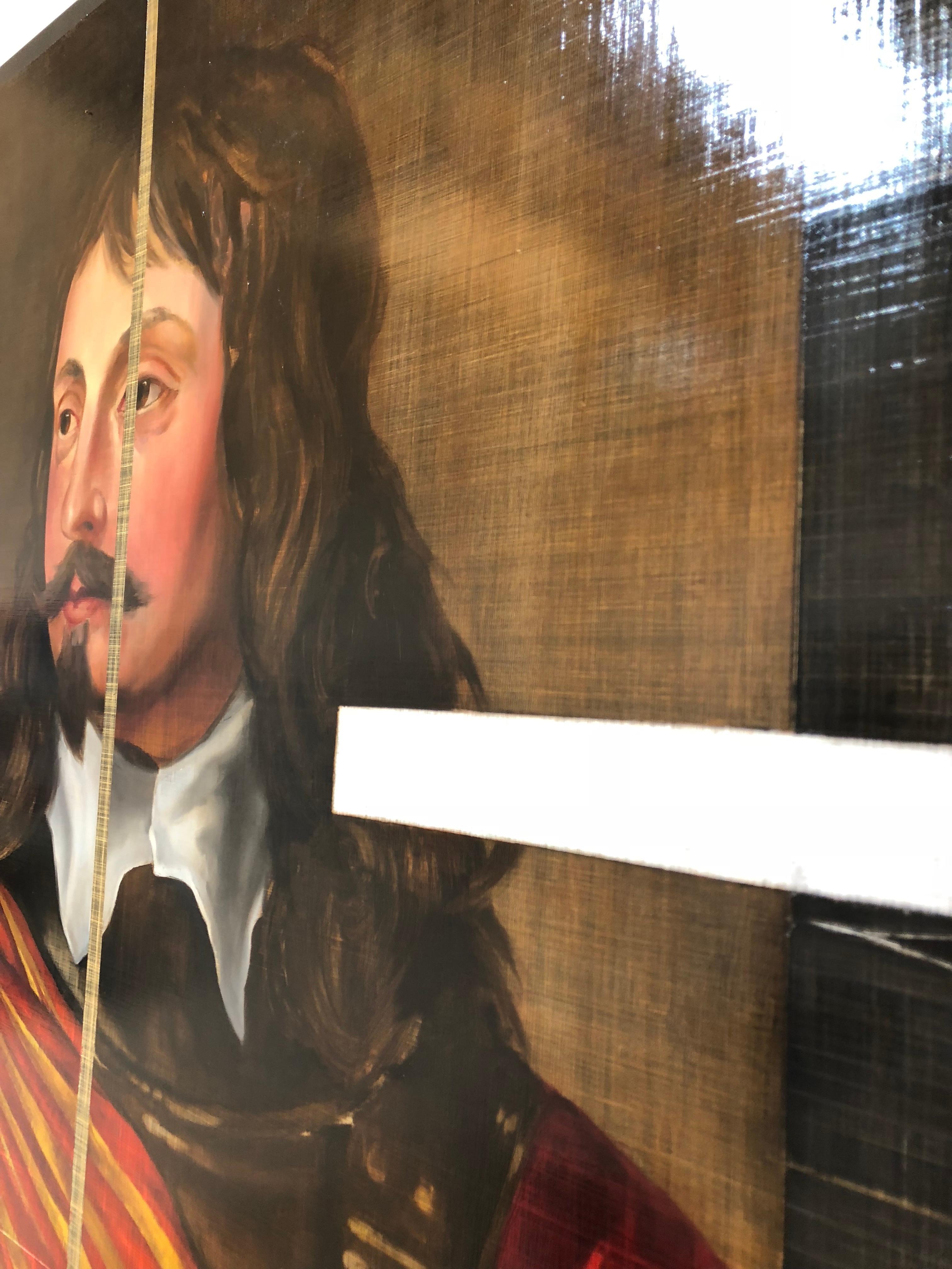 Sir John Mennes, Aristicratic portrait with a modern approach, Oil on metal For Sale 1