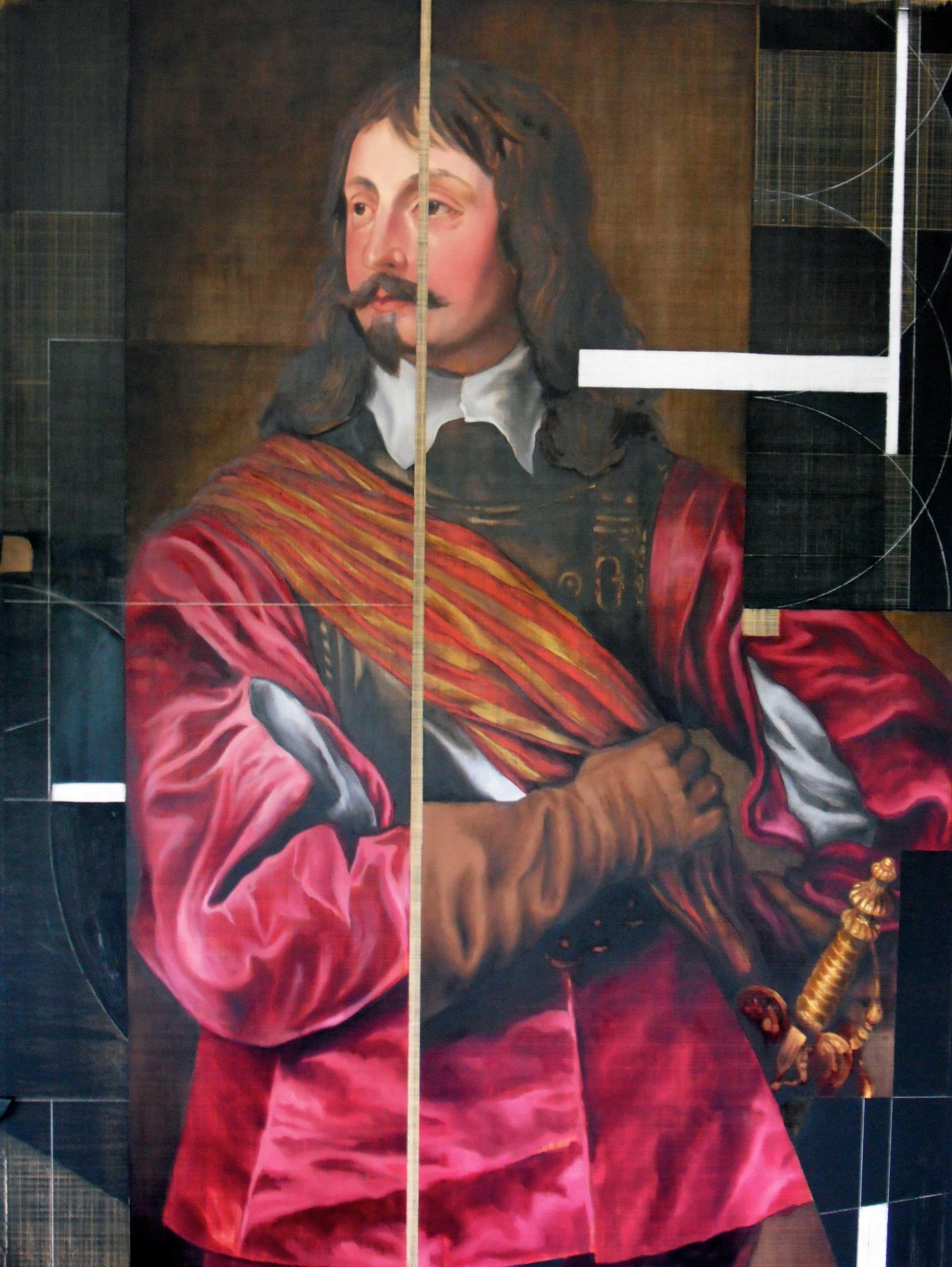 Sir John Mennes, aristicratisches Porträt mit modernem Ansatz, Öl auf Metall  (Zeitgenössisch), Painting, von David Crismon