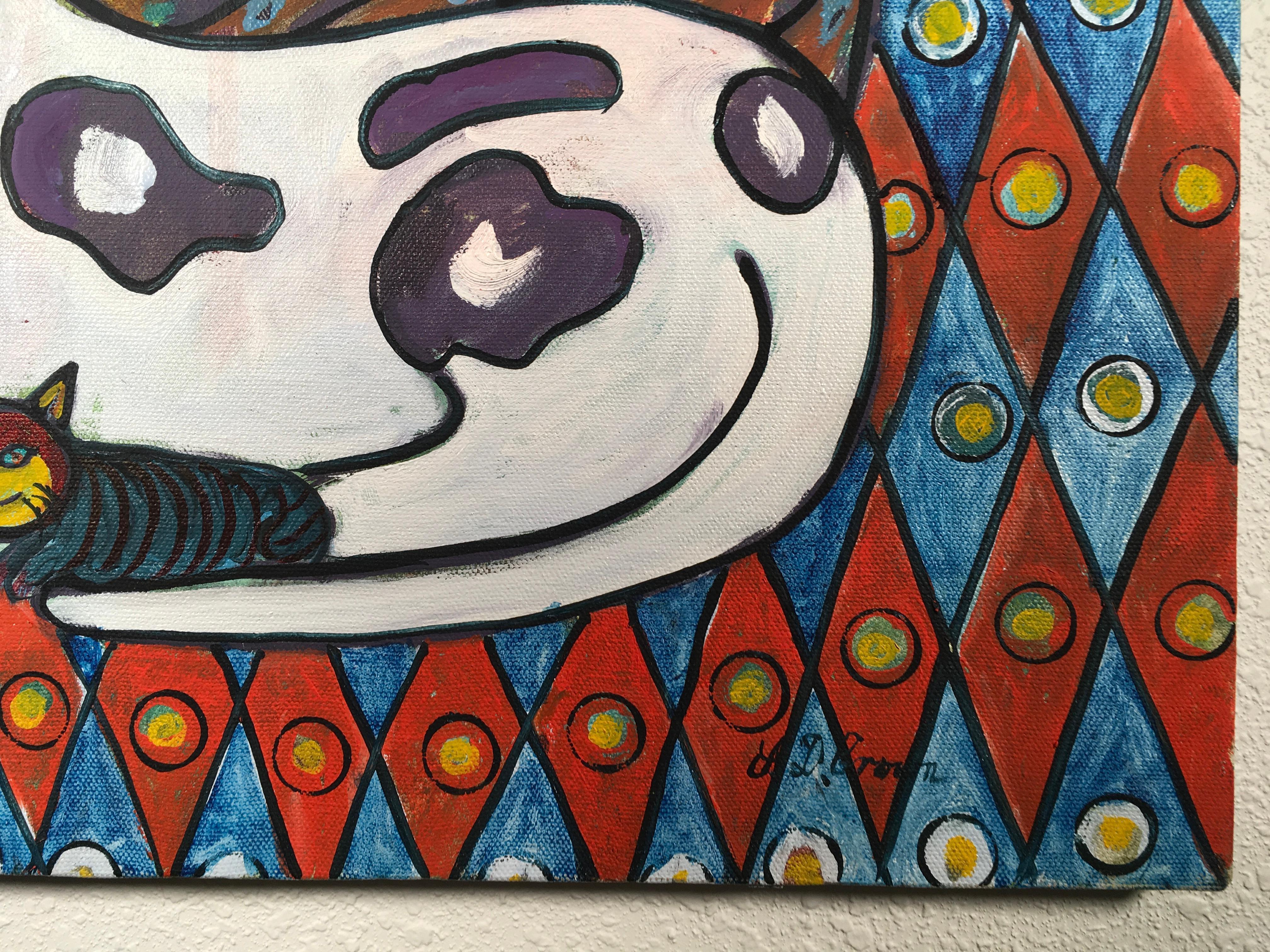 'Gatti pazzi vicino al camino' , di David Crown, Acrilico su tela - Painting di David Crown 